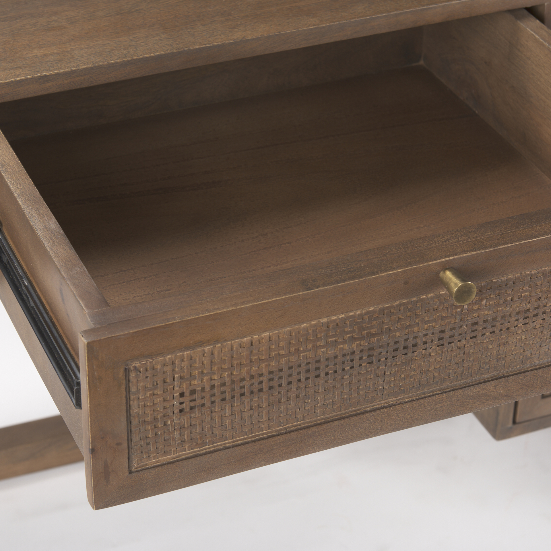Grier 60.0L x 22.75W x 30.5H Medium Brown Solid Wood W/Cane Office Desk