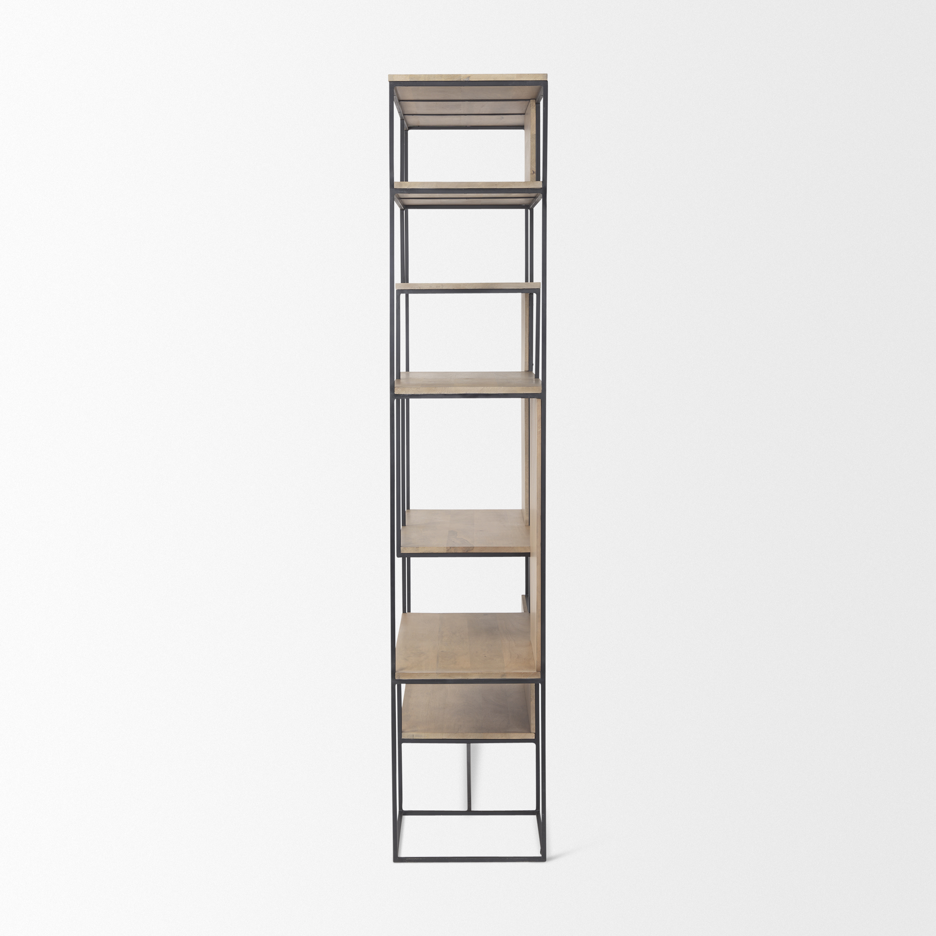 morris 47.0l x 15.0w x 75.0h light brown wood w/ black metal frame 6-tier shelving unit