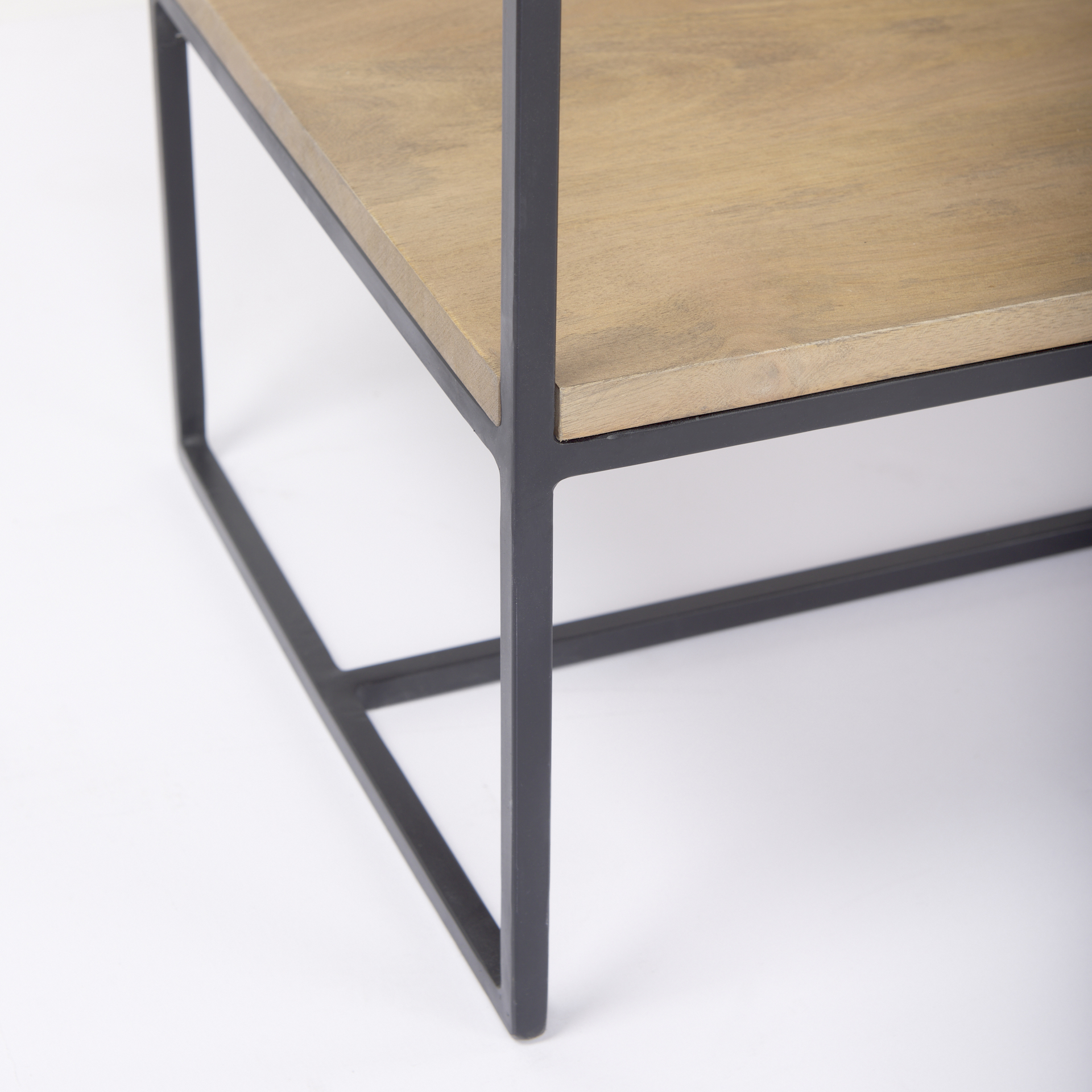 morris 47.0l x 15.0w x 75.0h light brown wood w/ black metal frame 6-tier shelving unit