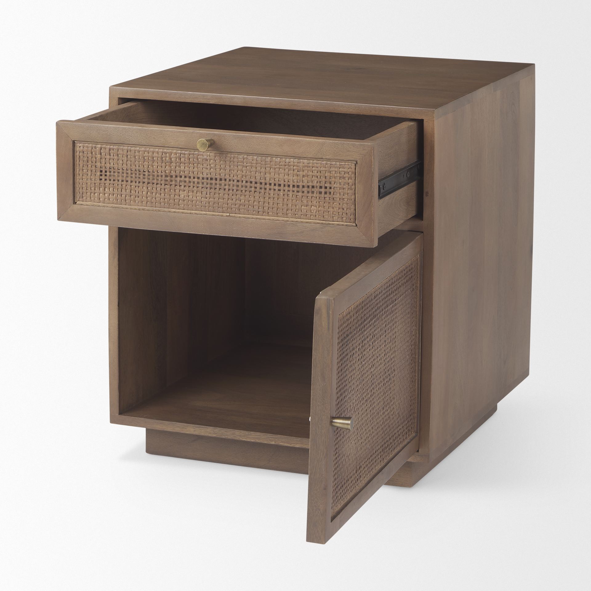 grier medium brown wood w/ cane accent table