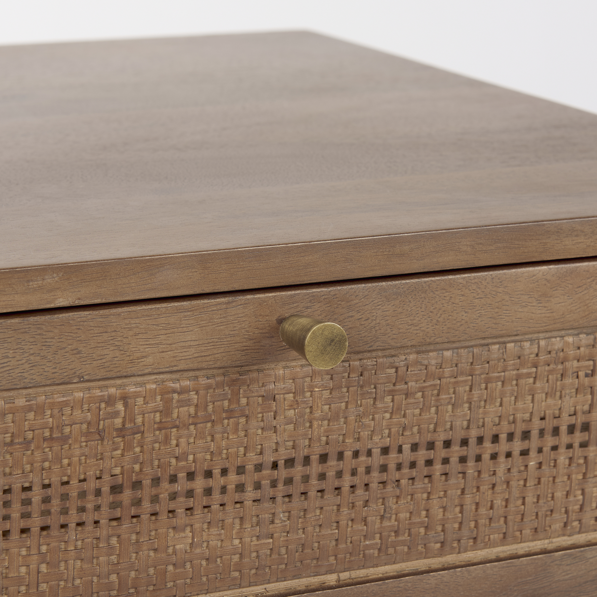 grier medium brown wood w/ cane accent table