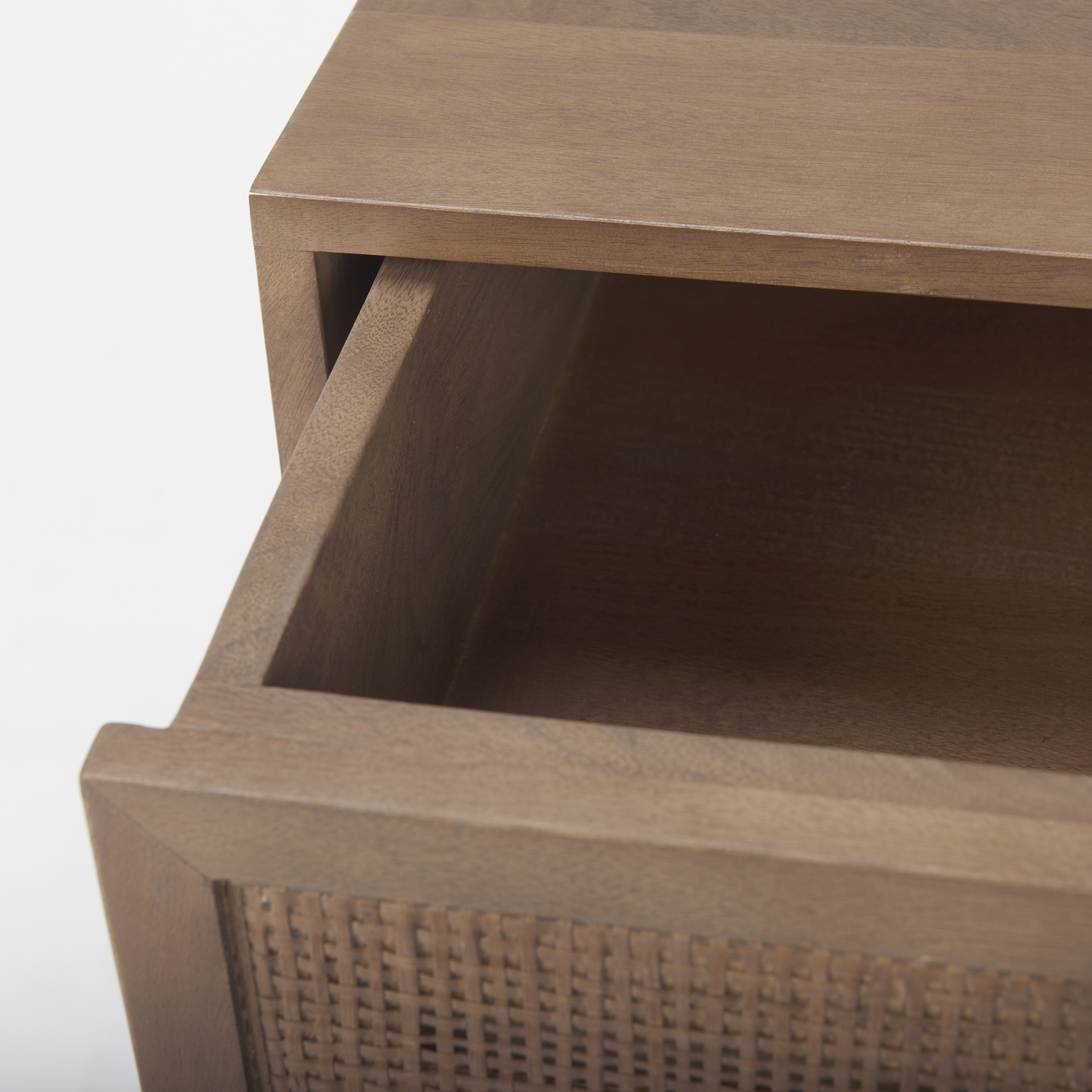grier medium brown wood w/ cane accent table