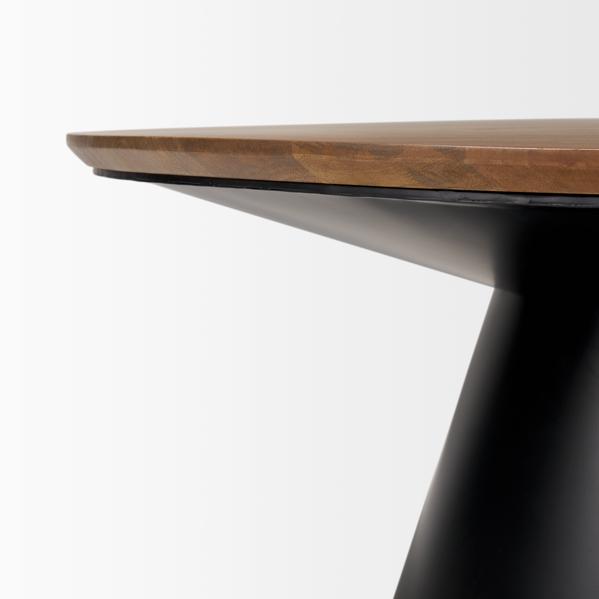 mitchell 40.0l x 40.0w x 16.0h black metal pedestal base with brown wood top coffee table