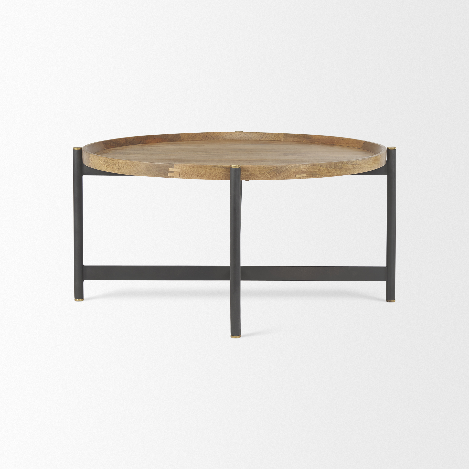 marquisa 34.25l x 34.25w x 16.5h small brown wood w/ black metal coffee table