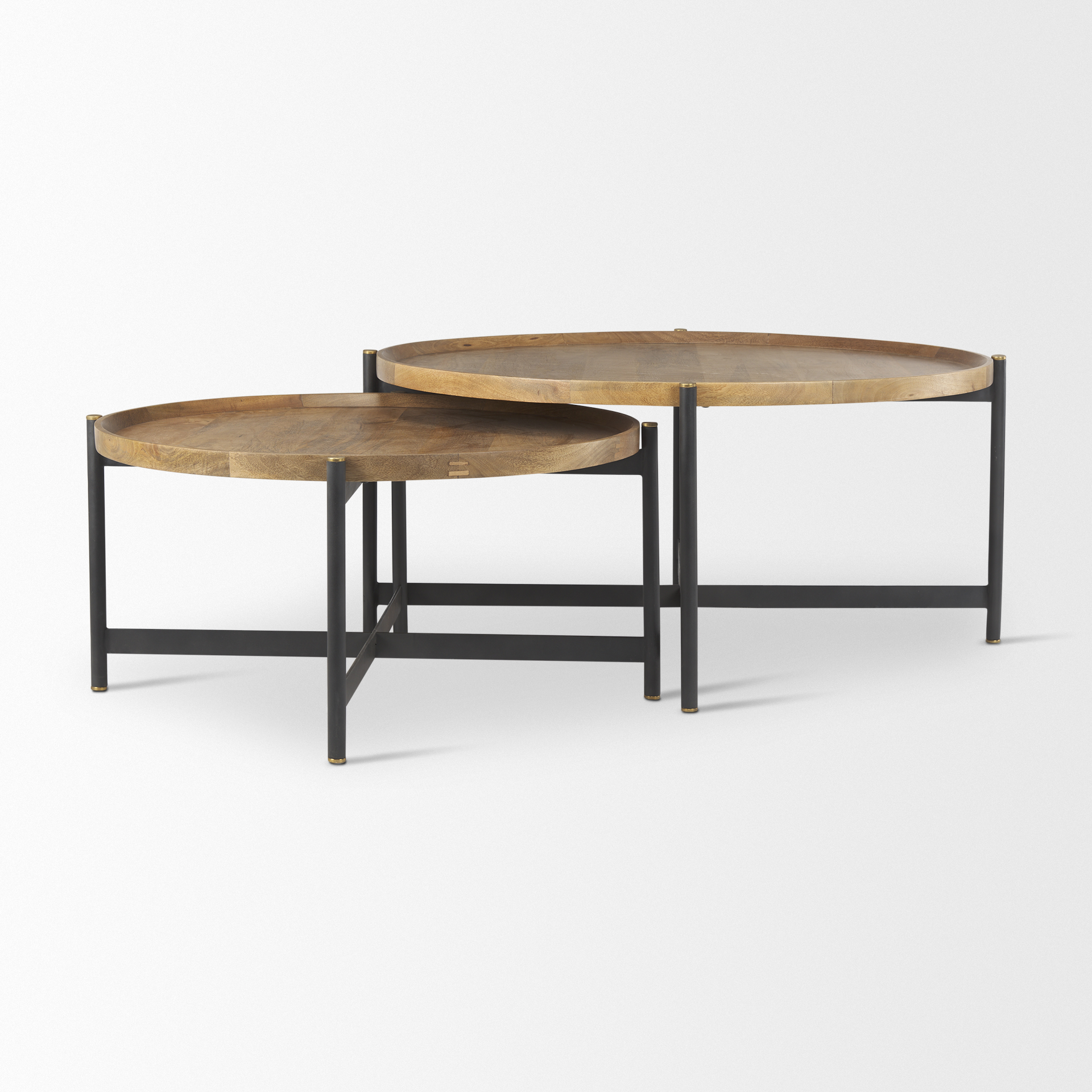 marquisa 34.25l x 34.25w x 16.5h small brown wood w/ black metal coffee table