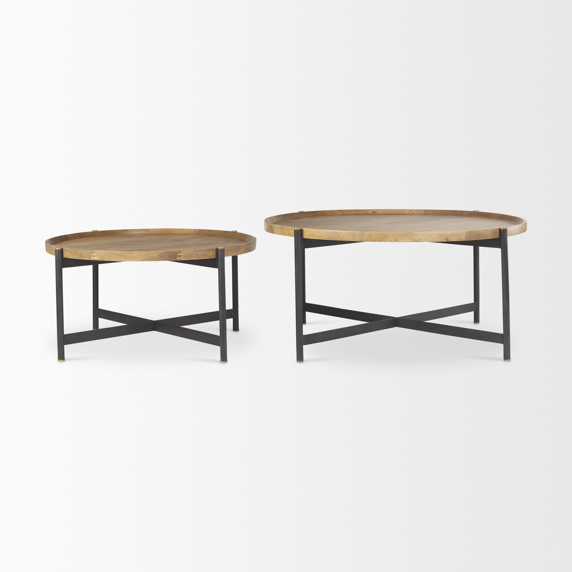 marquisa 34.25l x 34.25w x 16.5h small brown wood w/ black metal coffee table