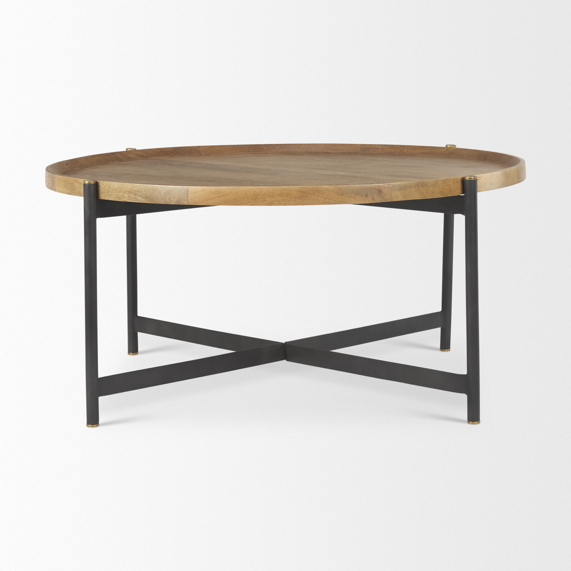 marquisa medium brown wood w/black metal large coffee table