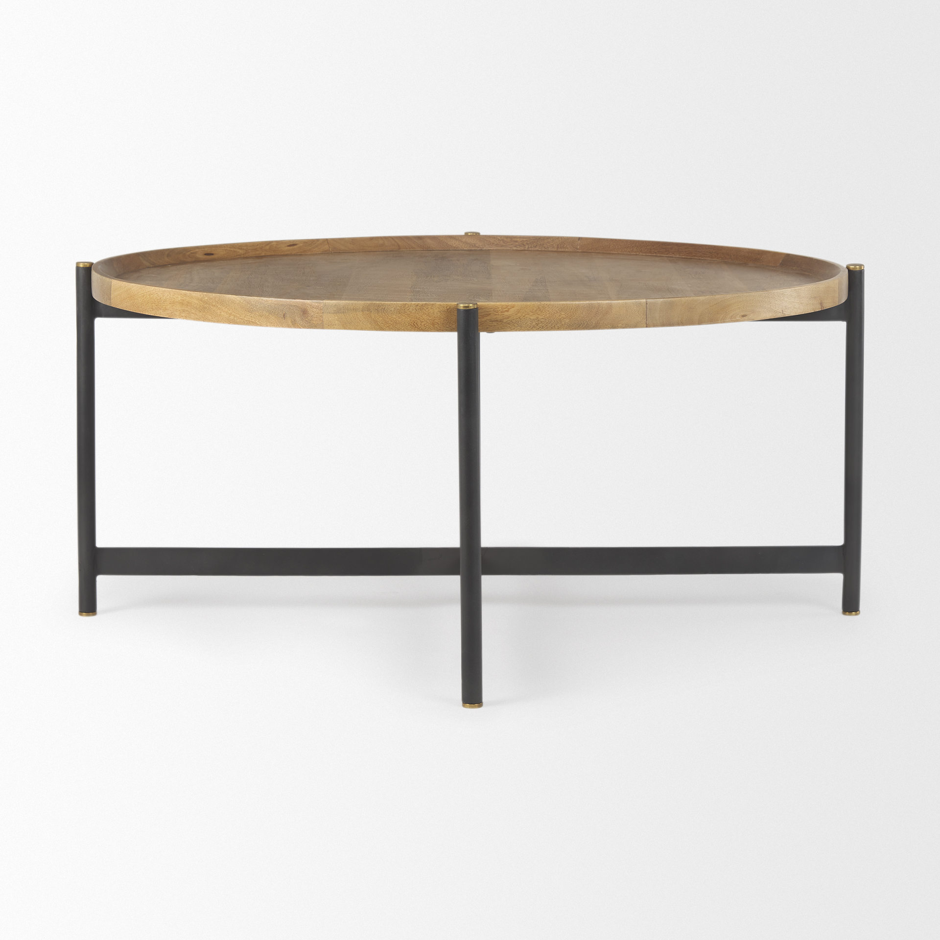 marquisa medium brown wood w/black metal large coffee table