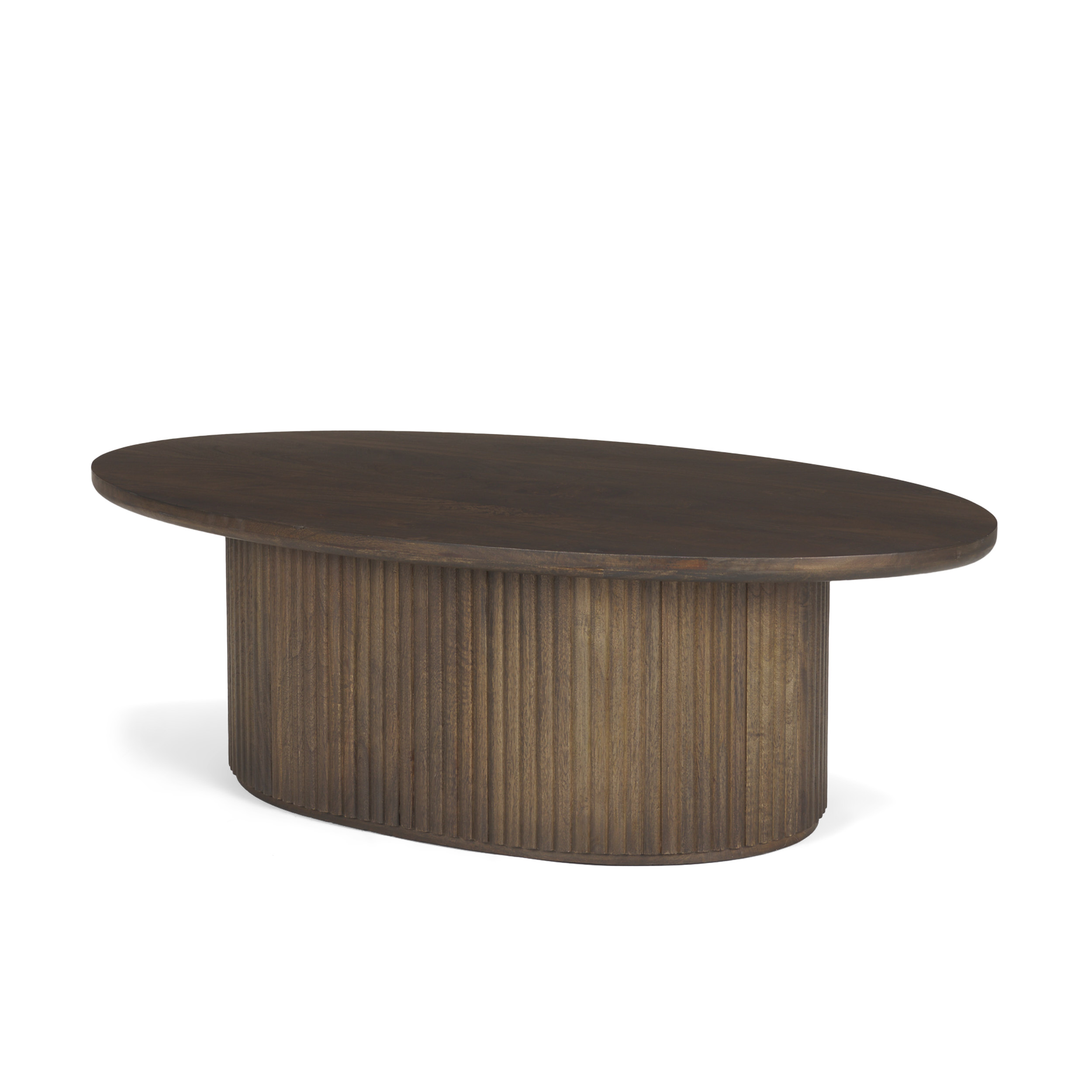 terra 48l x 28w x 15h dark brown wood oval fluted coffee table