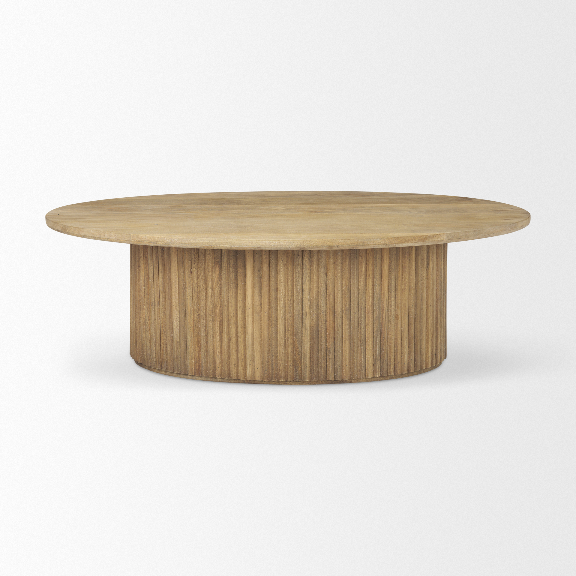terra 48l x 28w x 15h light brown wood oval fluted coffee table