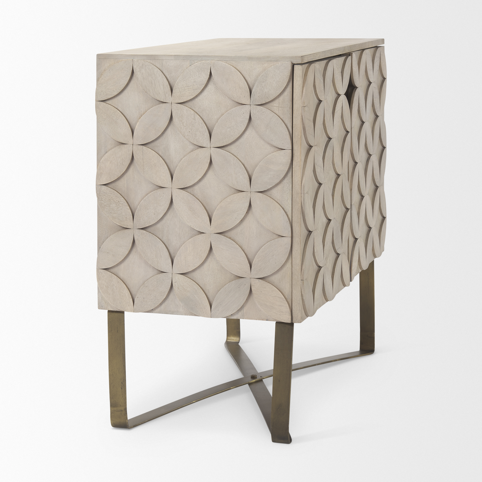 excelsior 36.0l x 18.0w x 32.5h light brown wood gold iron base accent cabinet