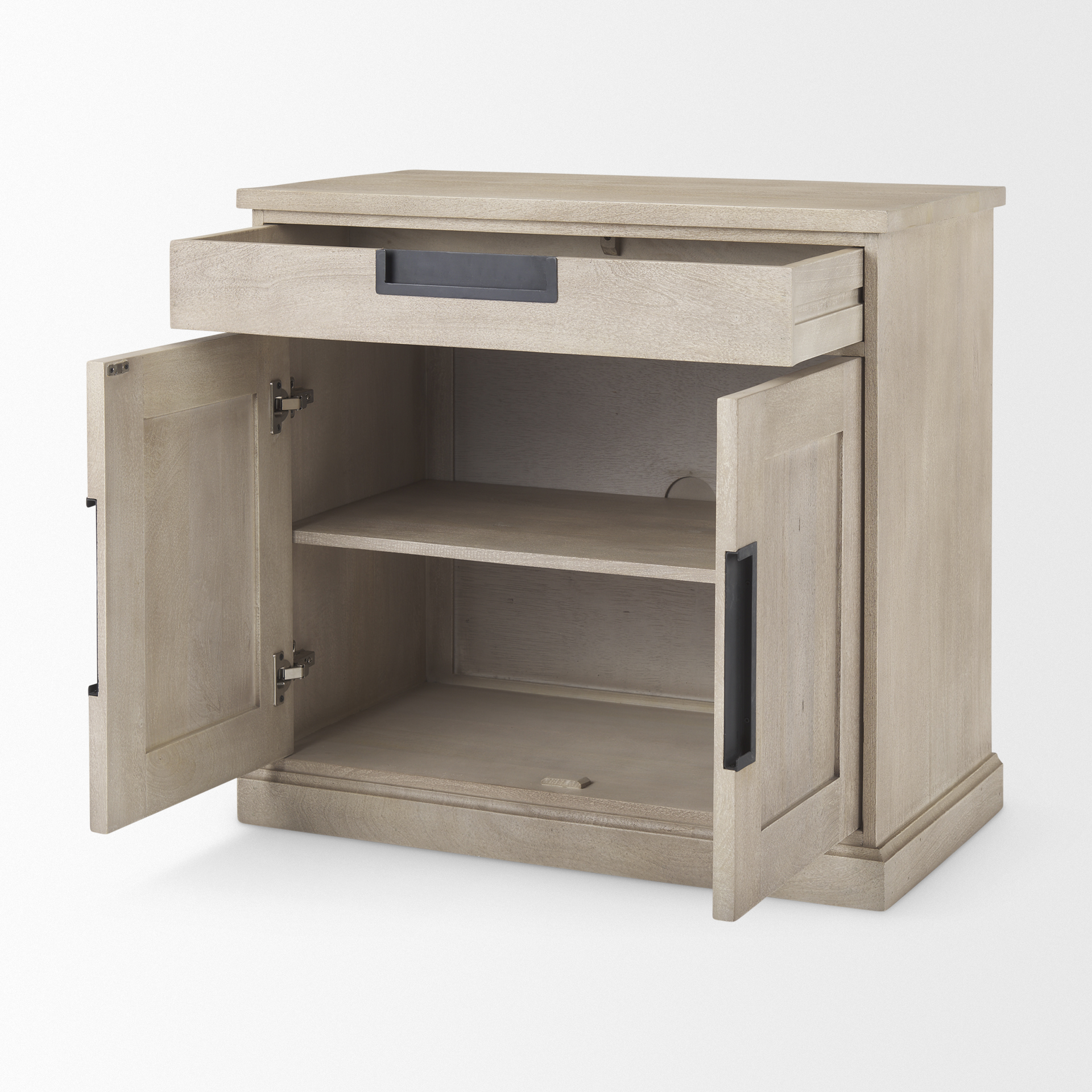 braxton 33.5l x 18.5w x 31.5h beige wood w/black accents 2 door accent cabinet