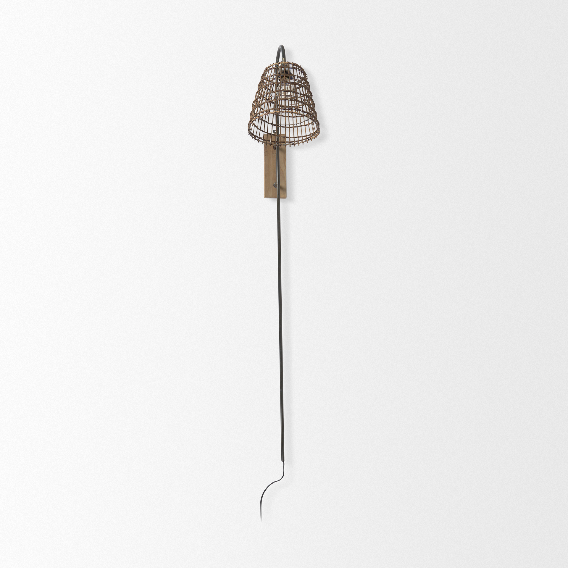 kiley 28.0l x 7.0w x 15.6h brown woven shade w/black metal wall sconce