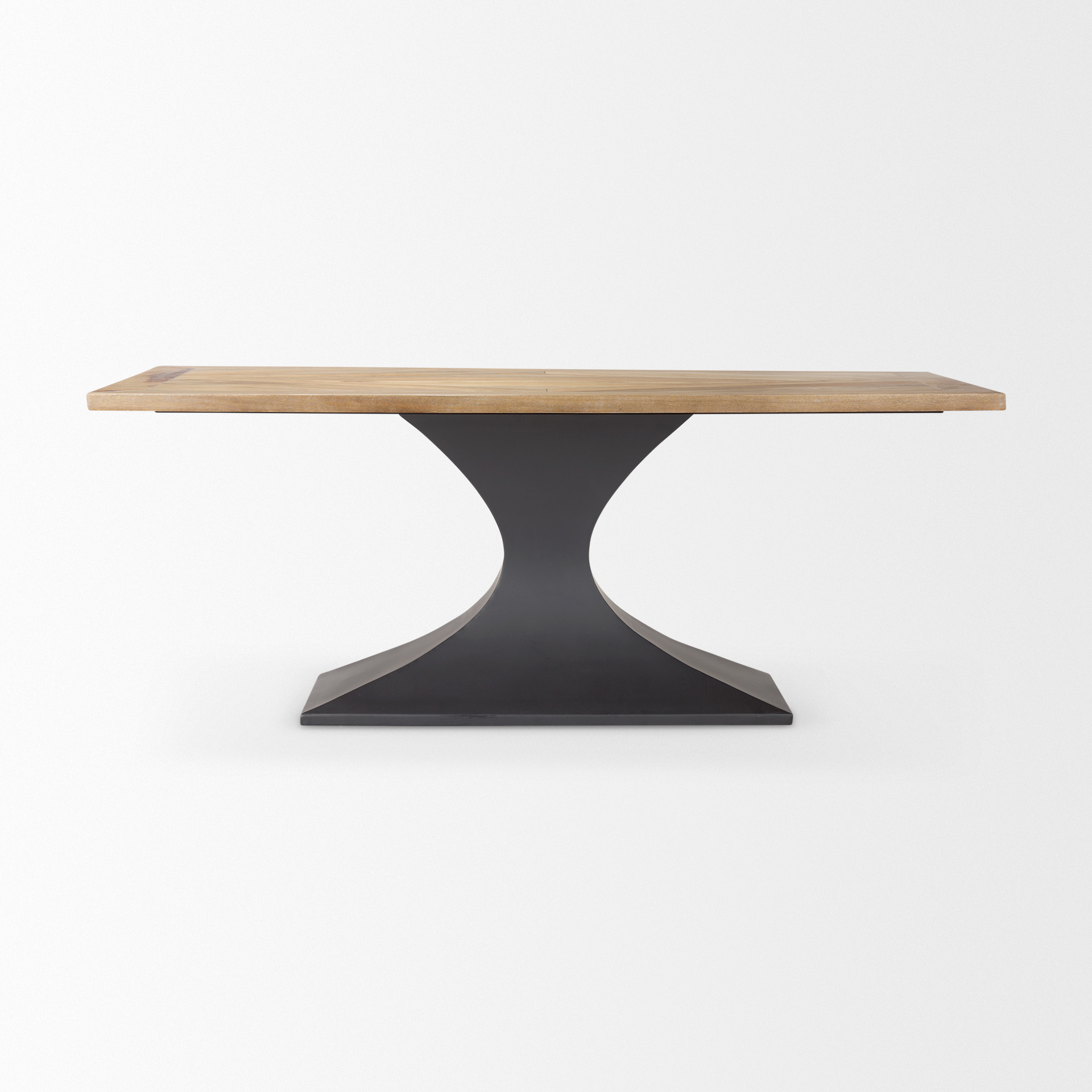 maxton light brown wood w/ dark gunmetal iron metal dining table