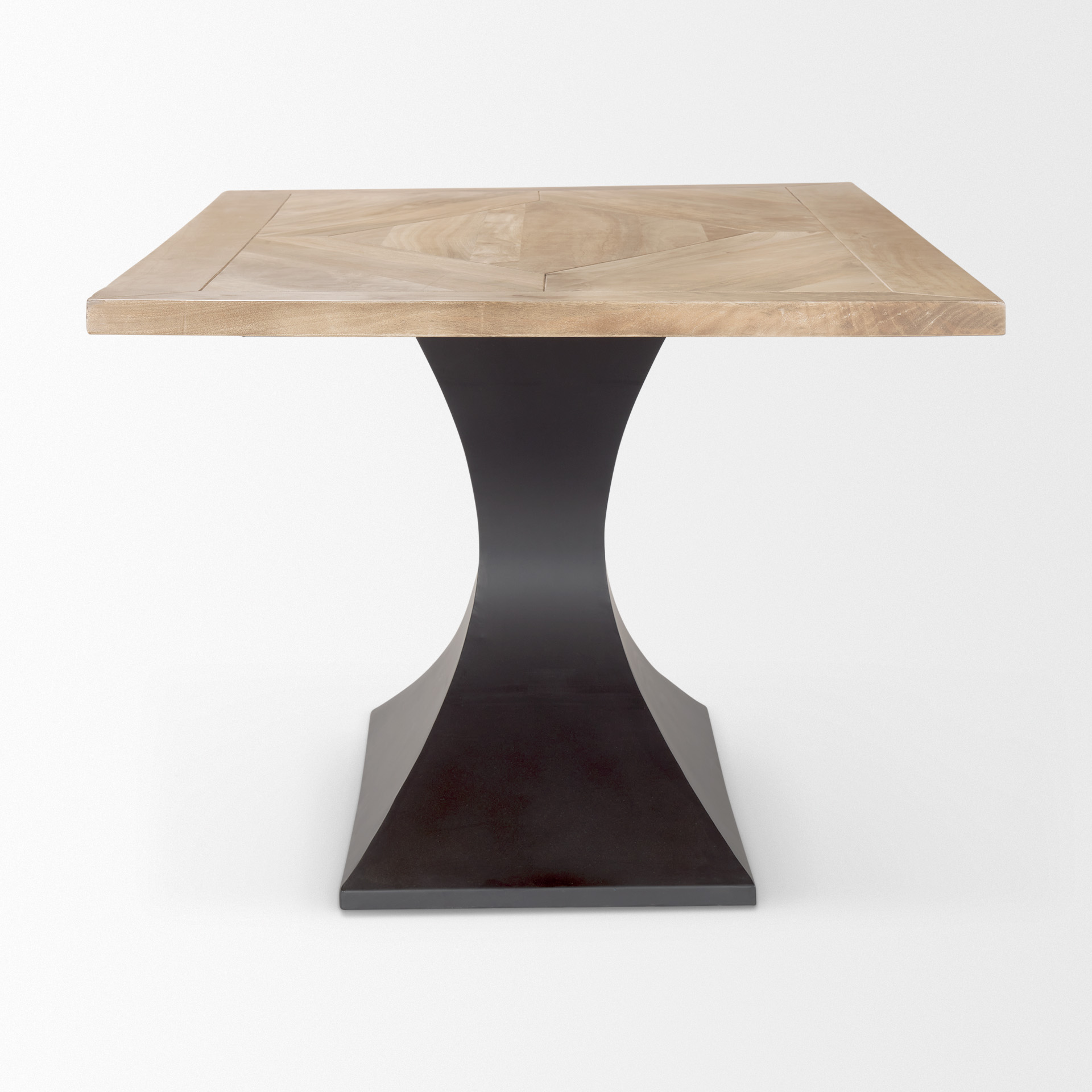 maxton light brown wood w/ dark gunmetal iron metal dining table