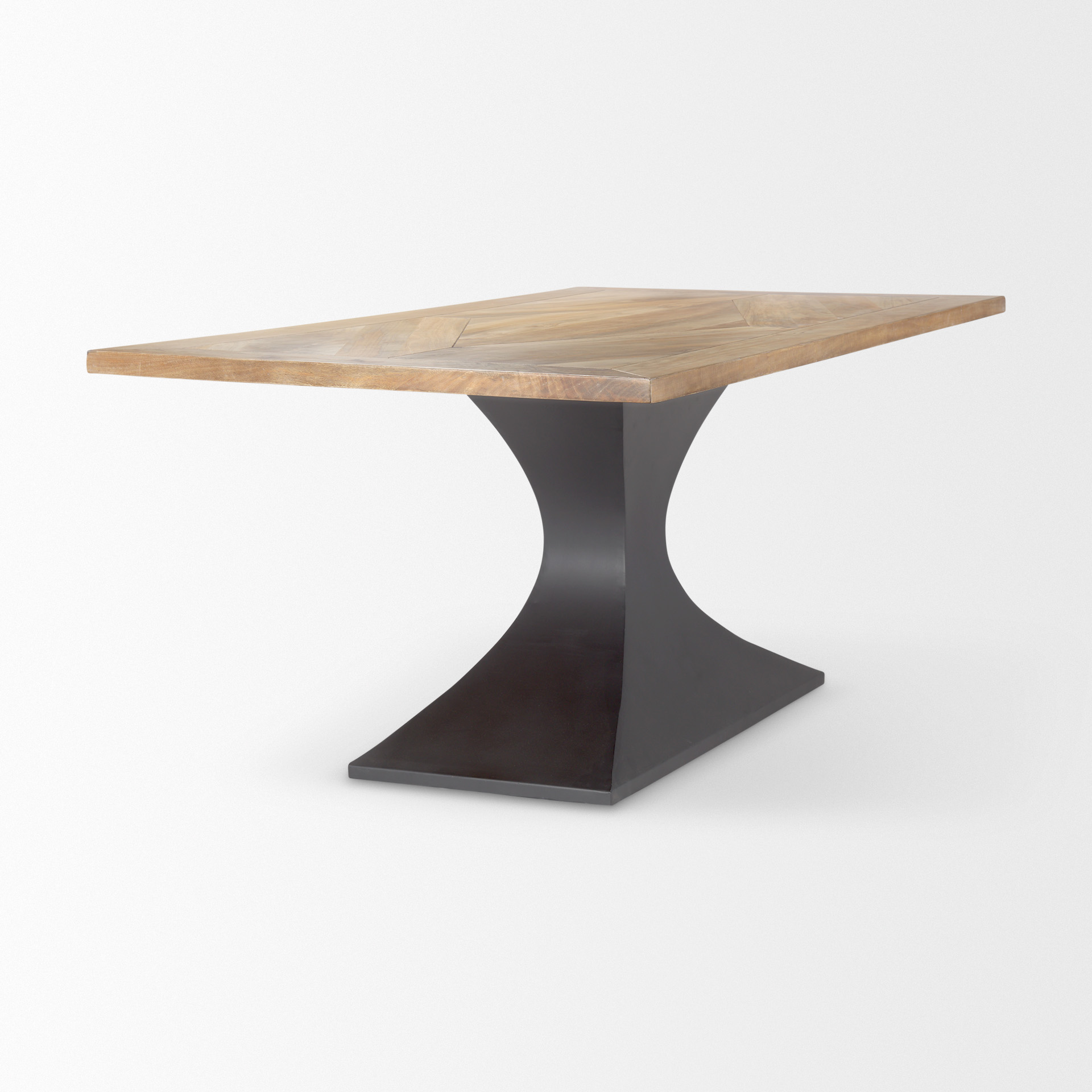 maxton light brown wood w/ dark gunmetal iron metal dining table