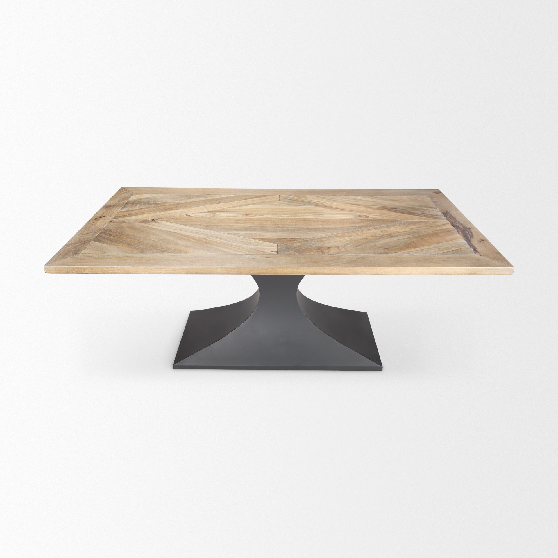 maxton light brown wood w/ dark gunmetal iron metal dining table