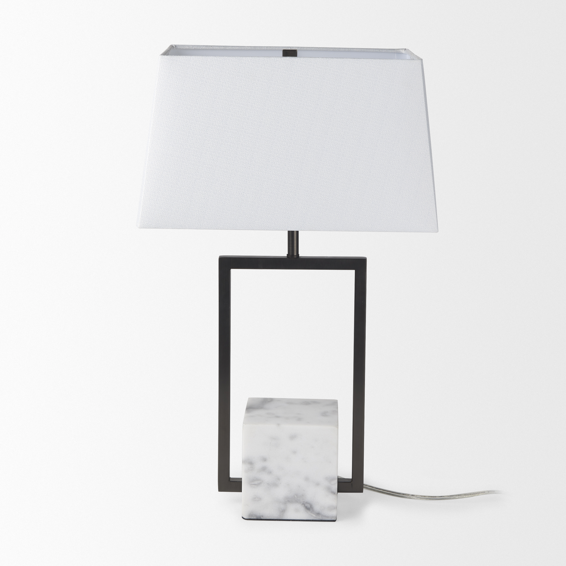 peyton 14.0l x 9.0w x 26.2h black metal w/marble cube and white shade table lamp