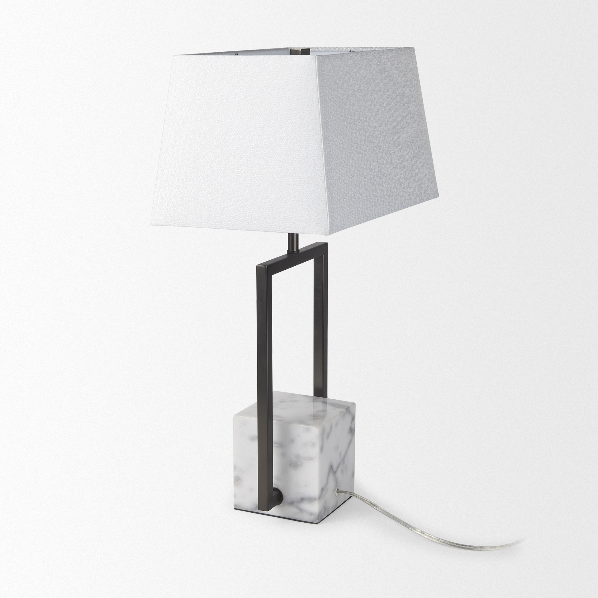 peyton 14.0l x 9.0w x 26.2h black metal w/marble cube and white shade table lamp