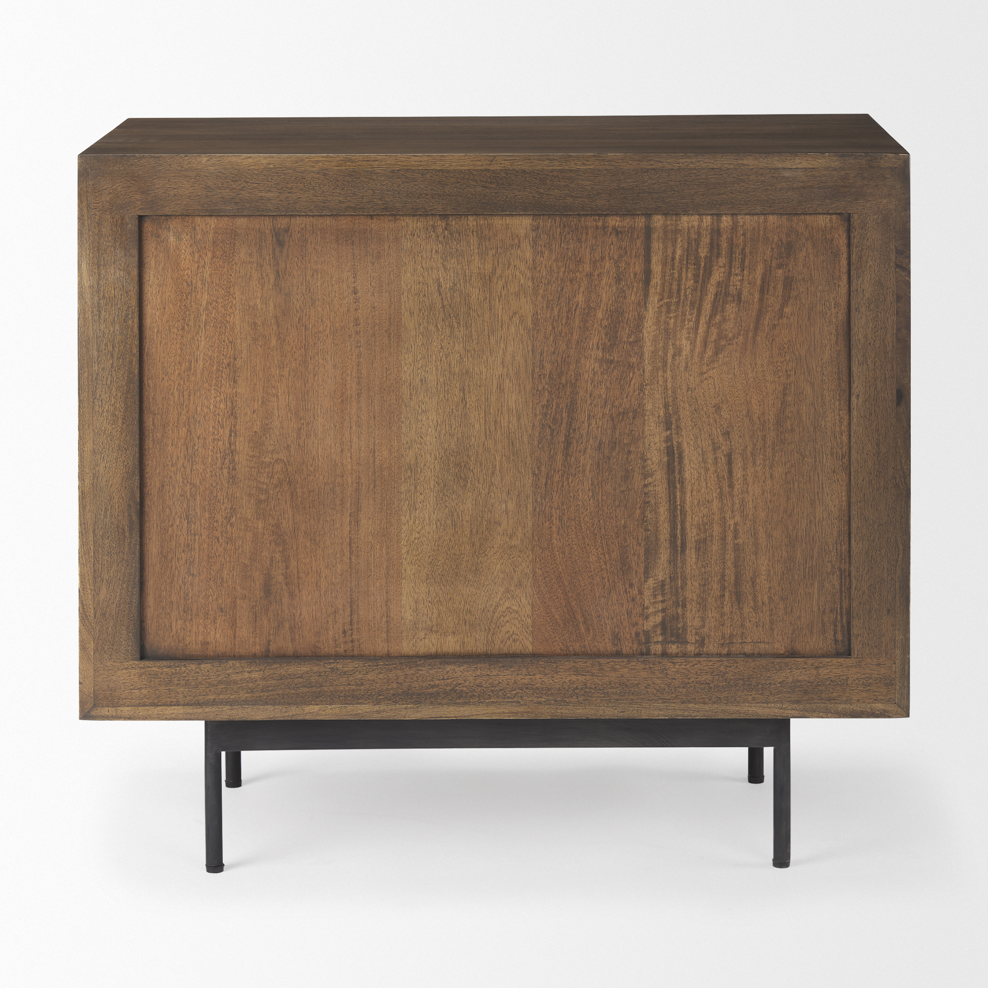 grace 35.5l x 18.0w x 31.0h medium brown wood w/black metal frame 3 drawer accent cabinet
