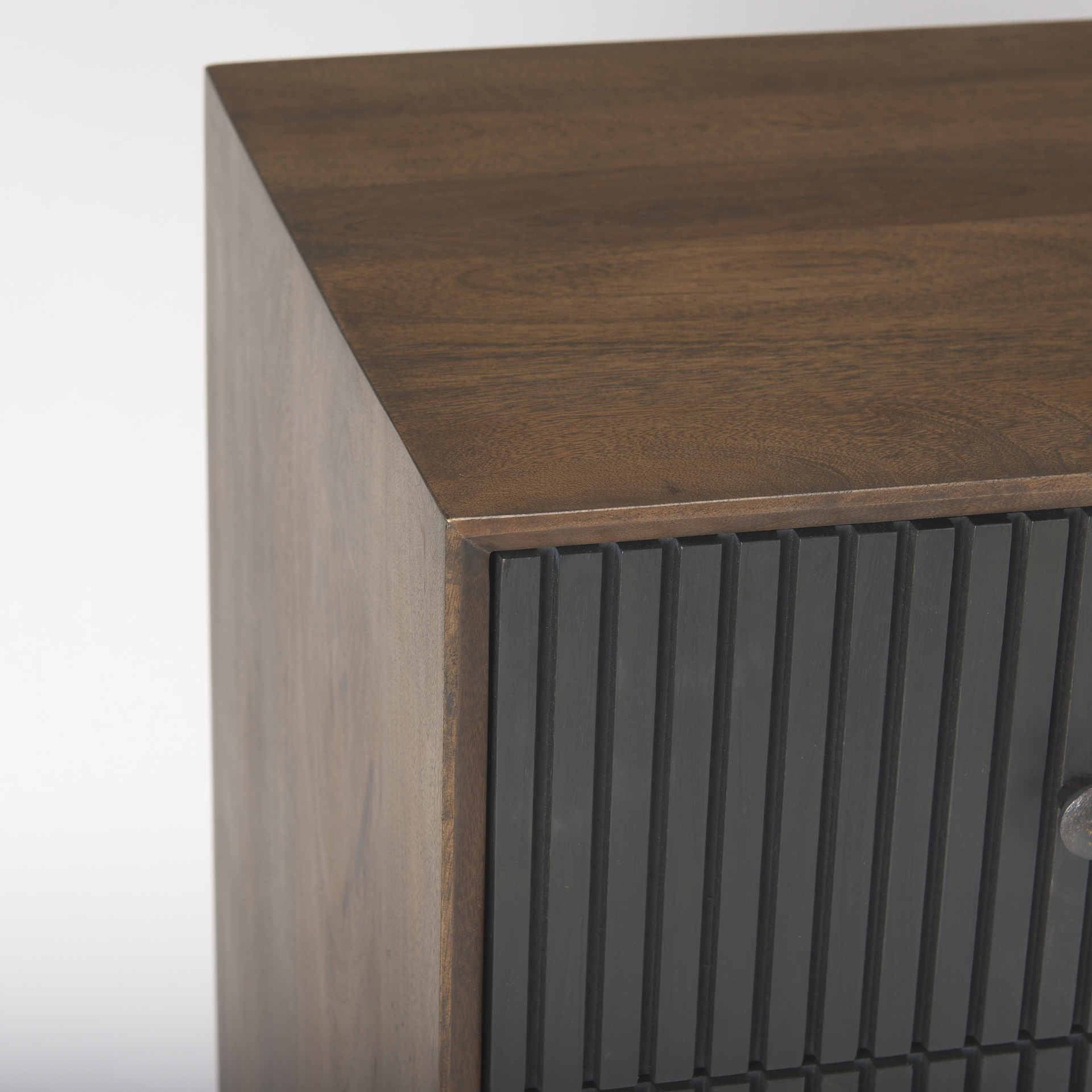 grace 35.5l x 18.0w x 31.0h medium brown wood w/black metal frame 3 drawer accent cabinet