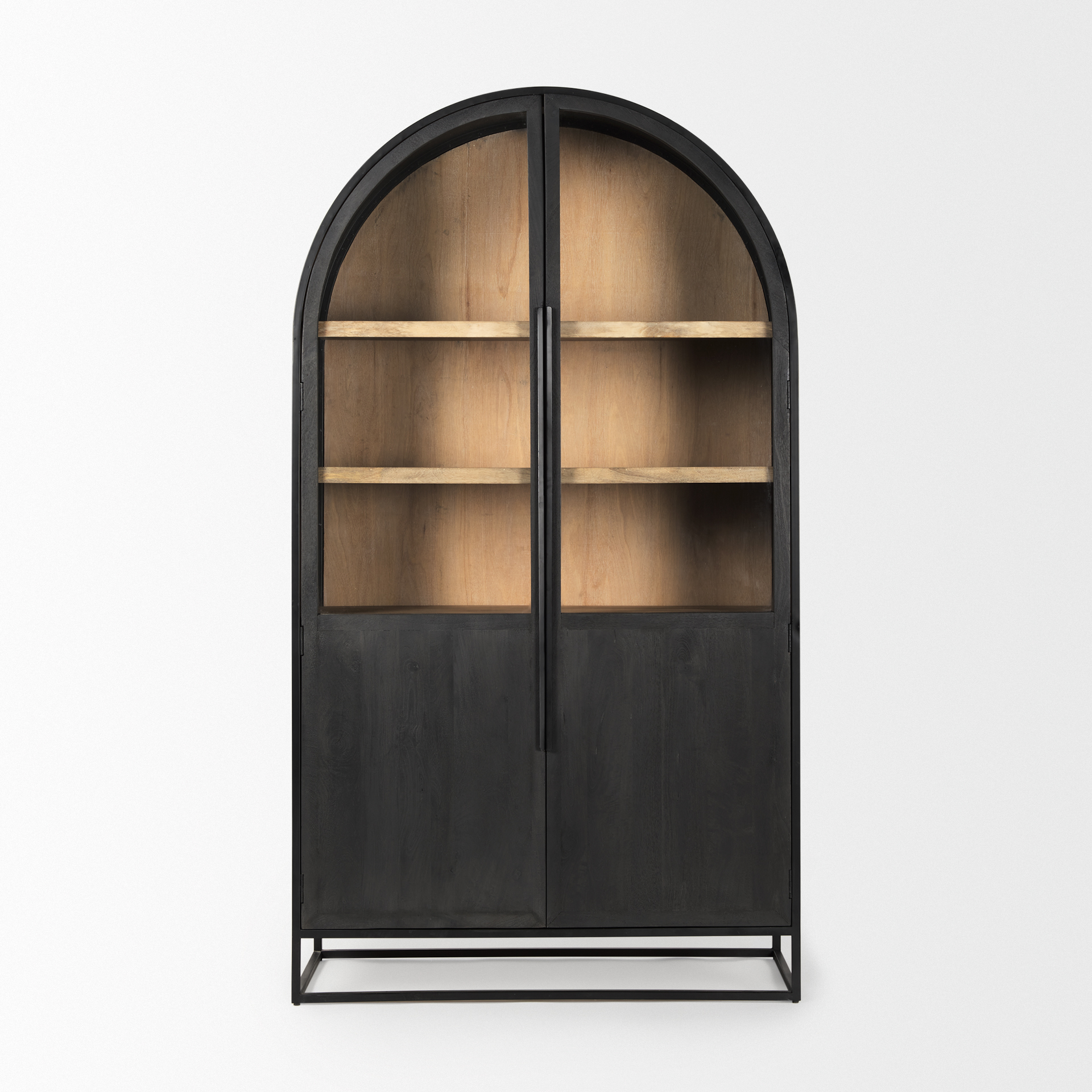 sloan 85.5h black wood w/black metal frame arch cabinet