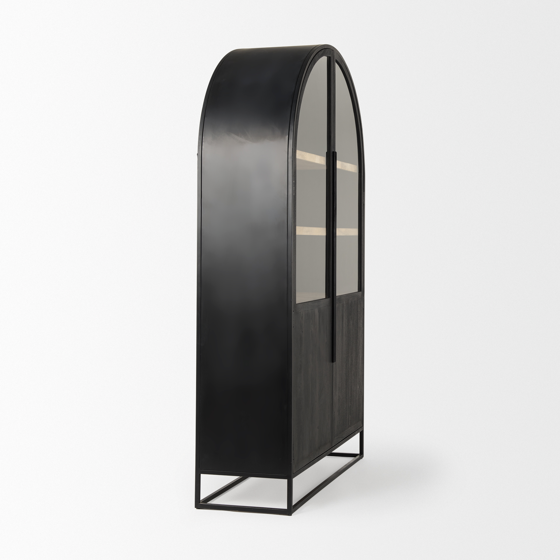 sloan 85.5h black wood w/black metal frame arch cabinet