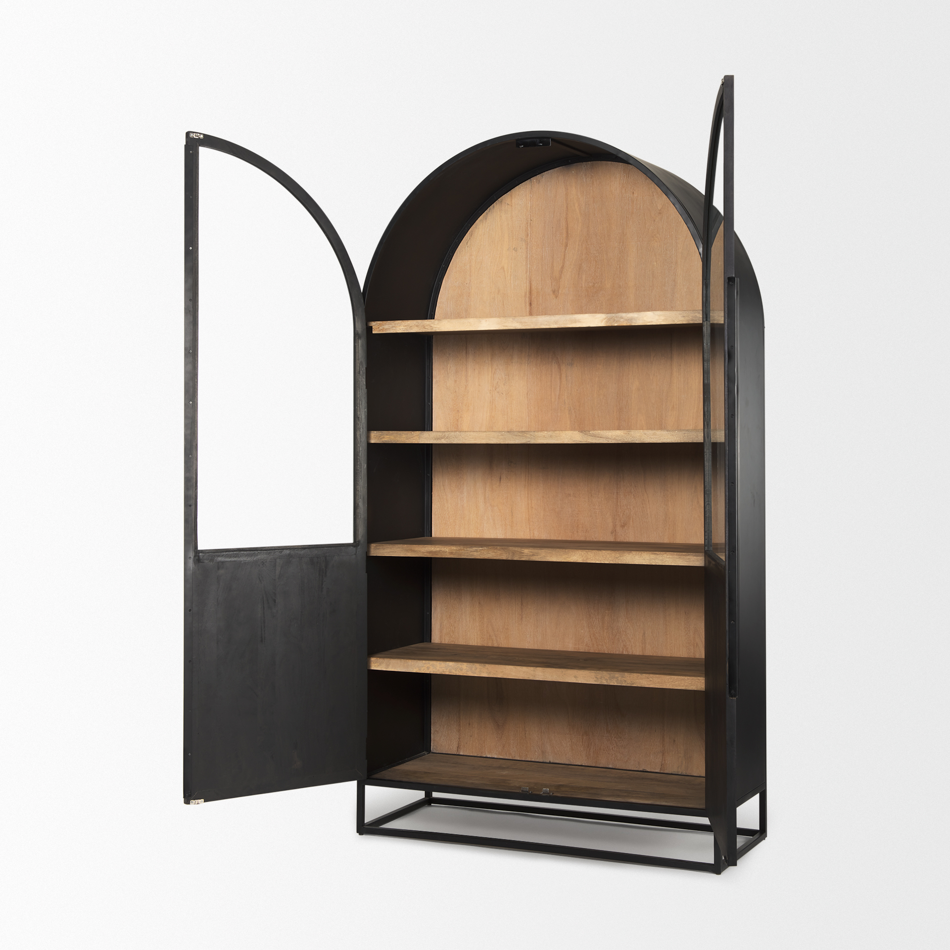 sloan 85.5h black wood w/black metal frame arch cabinet