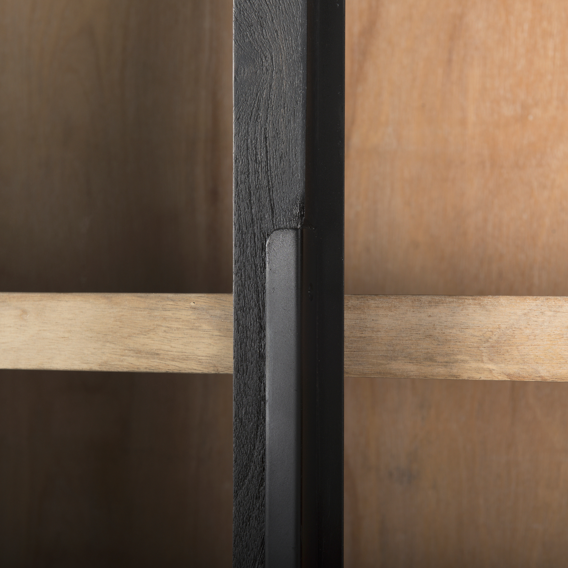 sloan 85.5h black wood w/black metal frame arch cabinet