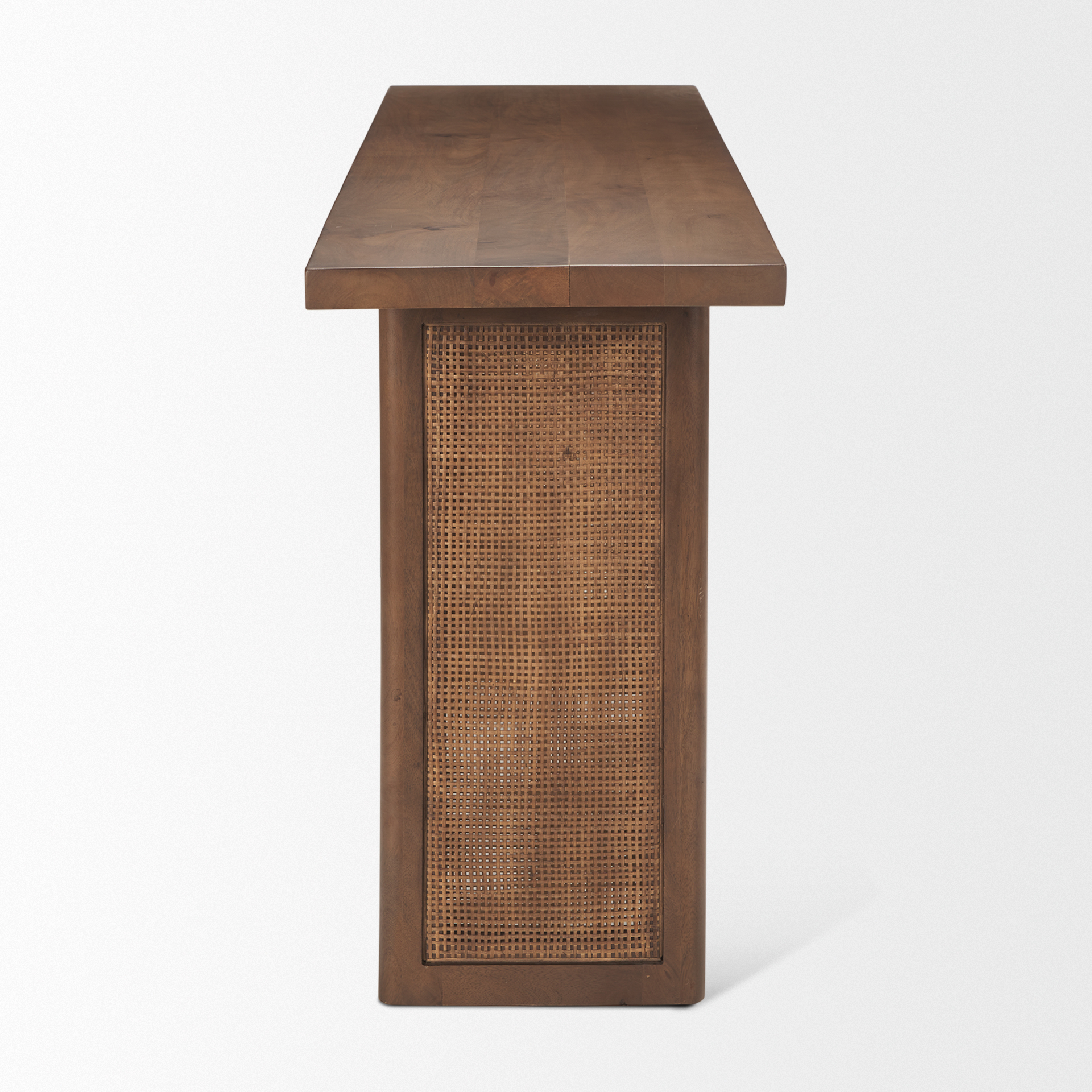 grier medium brown solid wood w/ cane console table