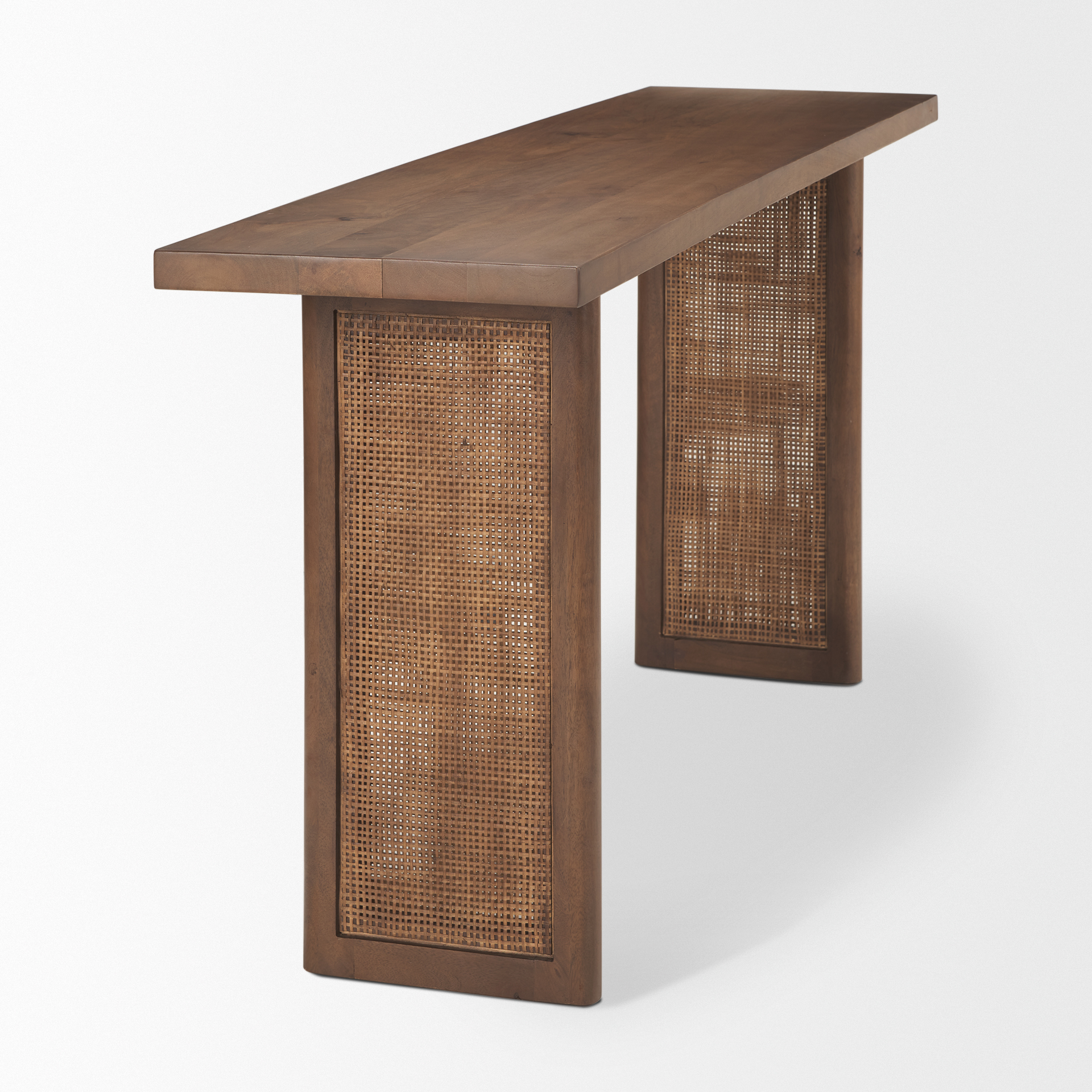 grier medium brown solid wood w/ cane console table