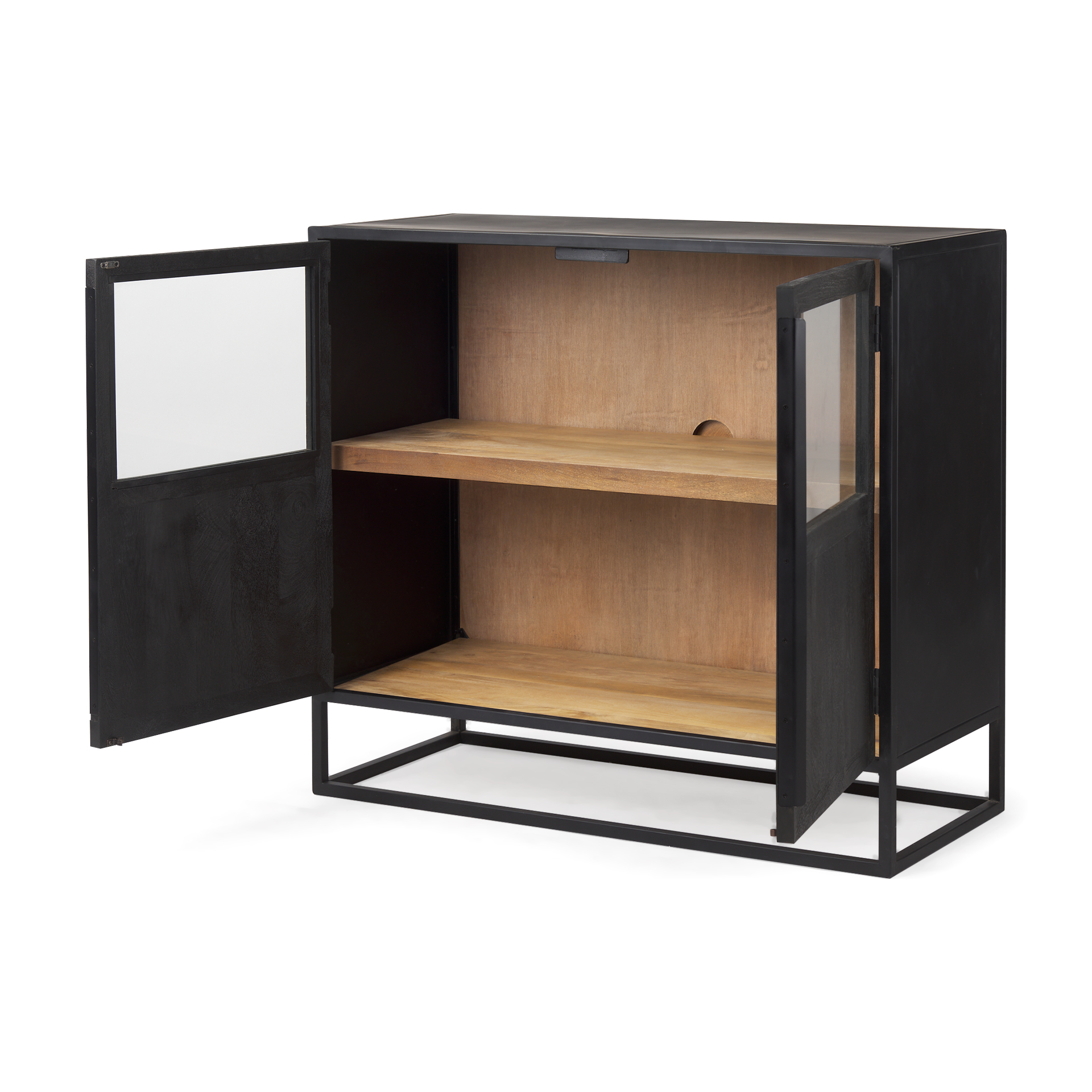 sloan black wood w/black metal frame accent cabinet