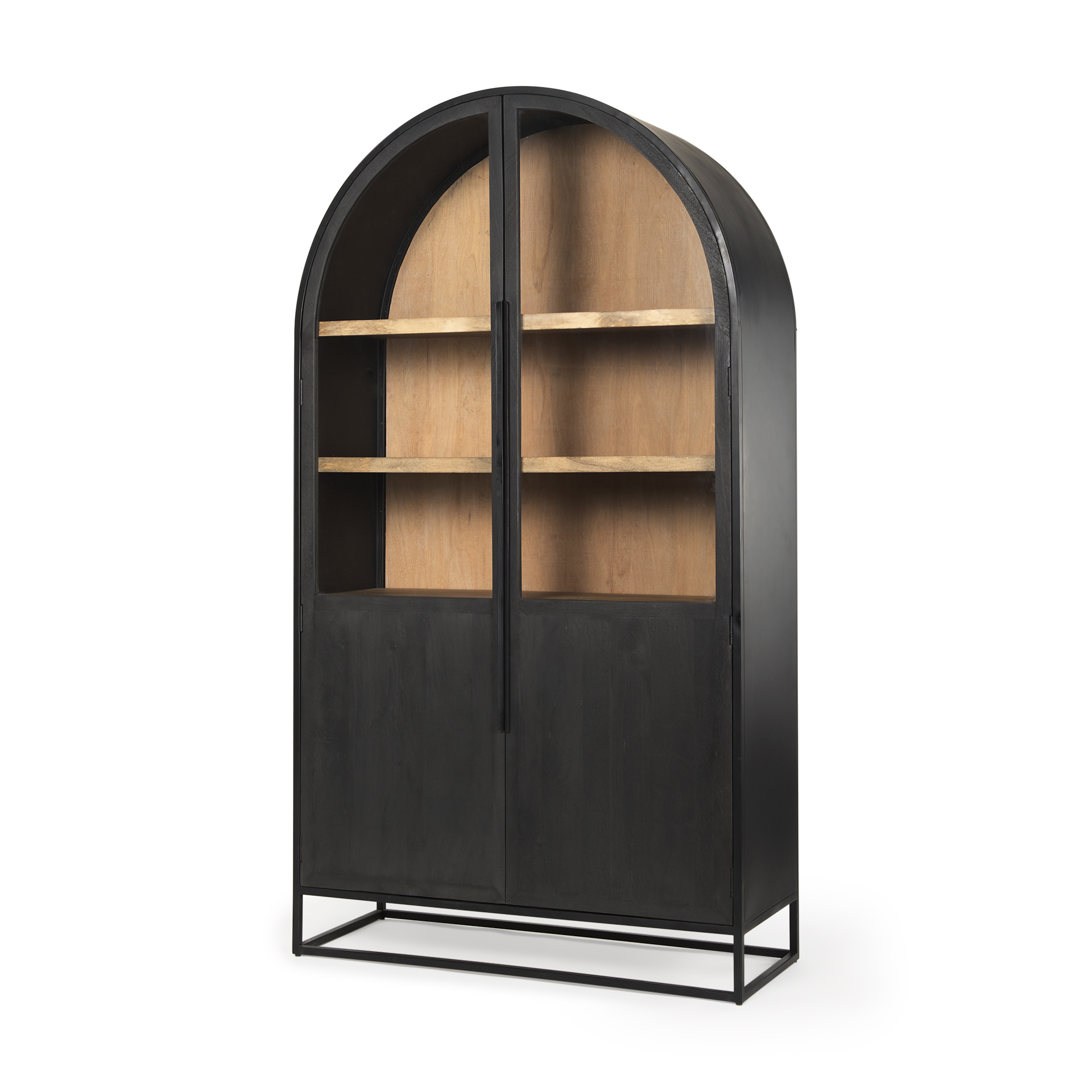 sloan 85.5h black wood w/black metal frame arch cabinet