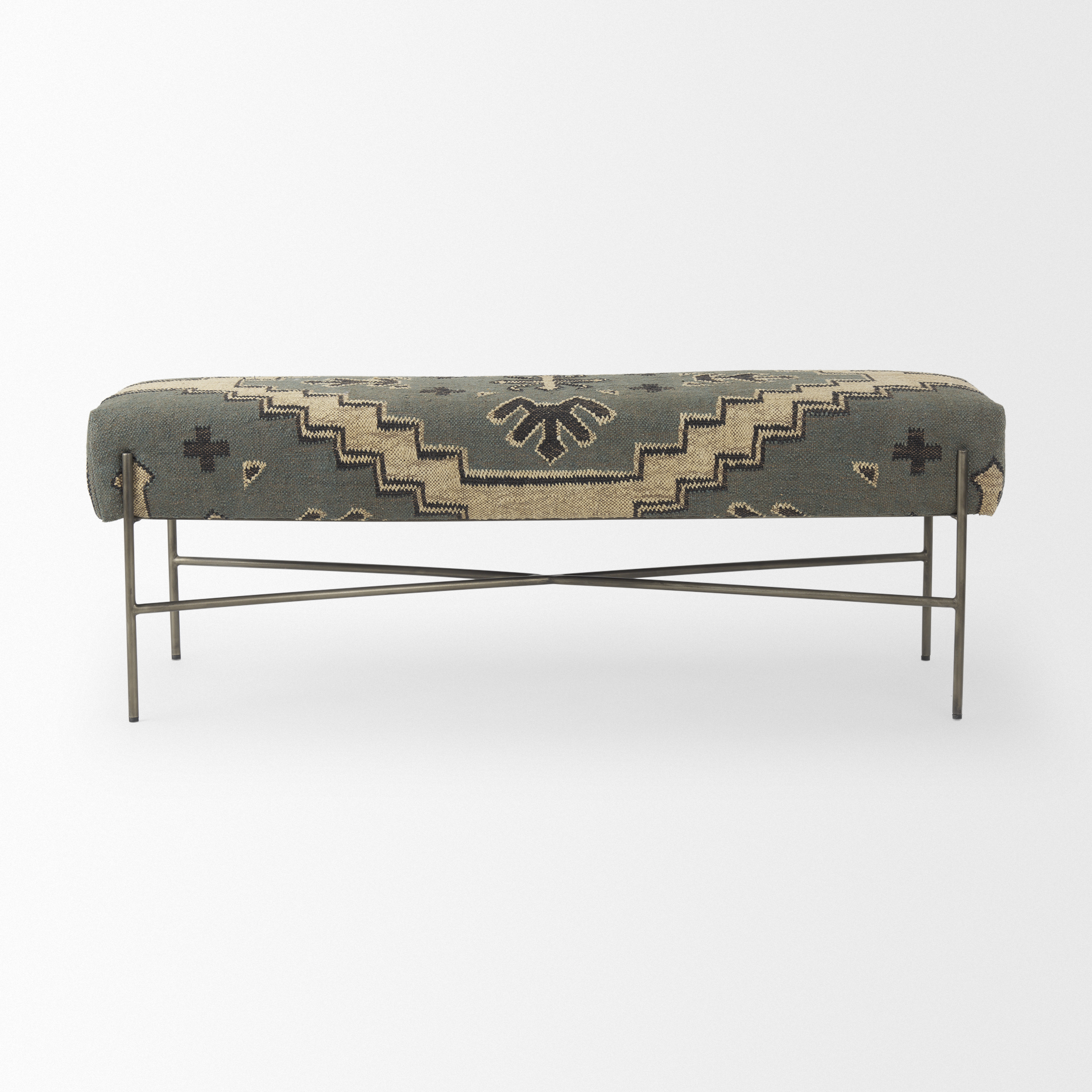 Avery I 55L x 17W Multi Colored Upholstered Patterned Seat Accent Bench