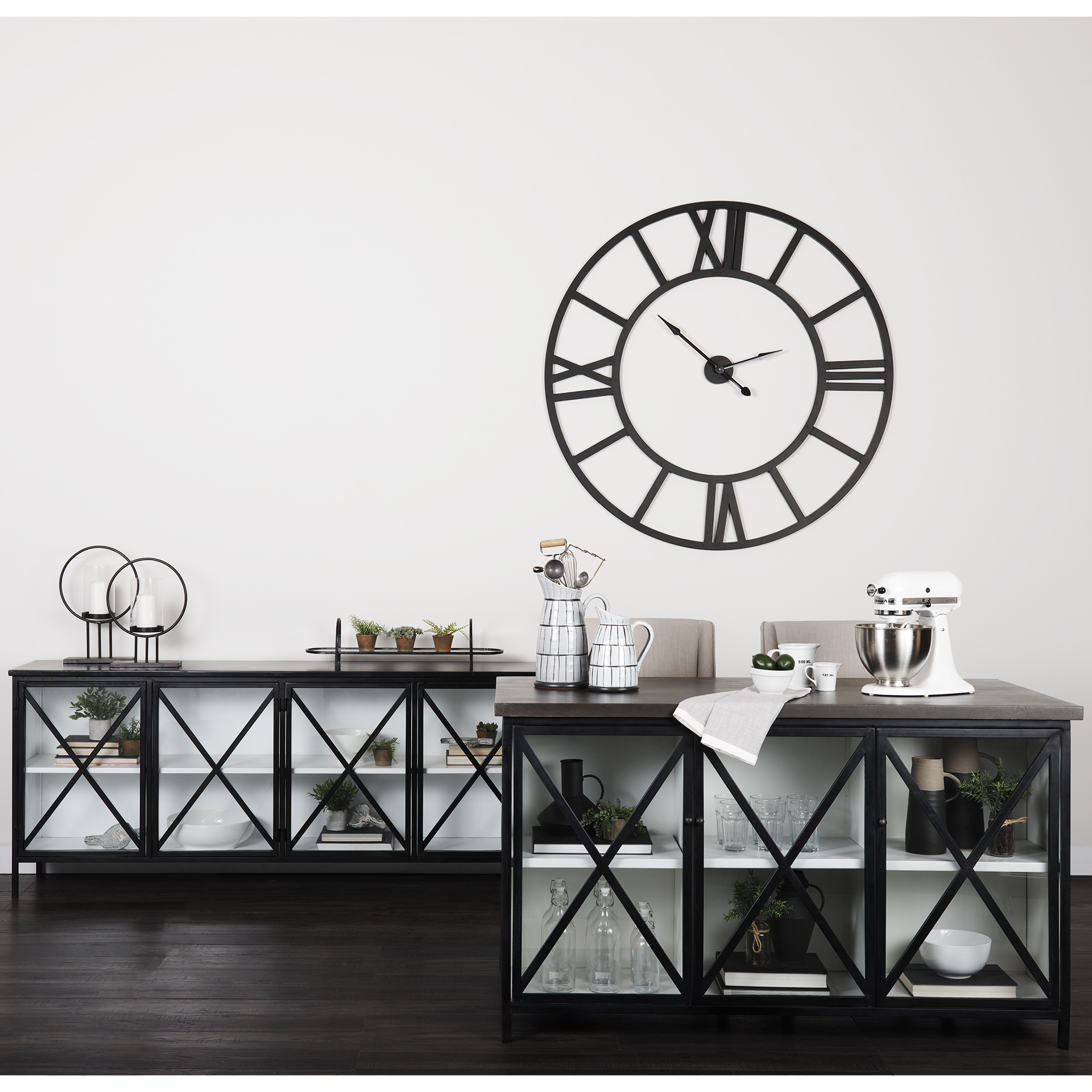 aurelia 79.0l x 16.0w x 33.0h black and white metal four door glass cabinet