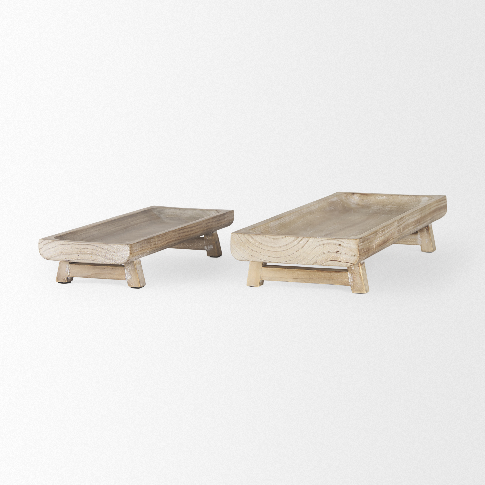 carver set of 2 rectangular white washed wood trays