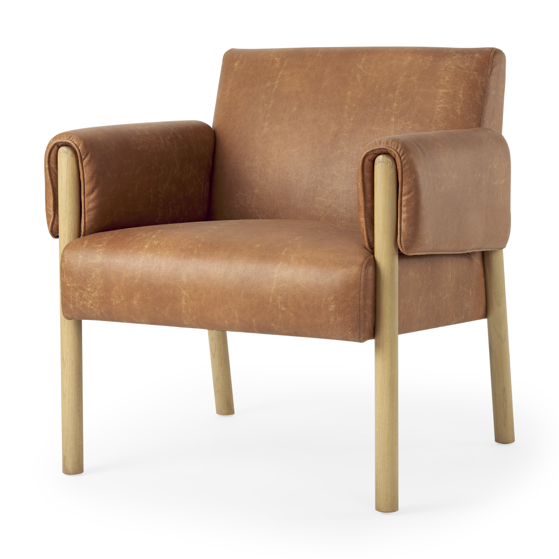 ashton brown faux leather w/ light wood accent chair