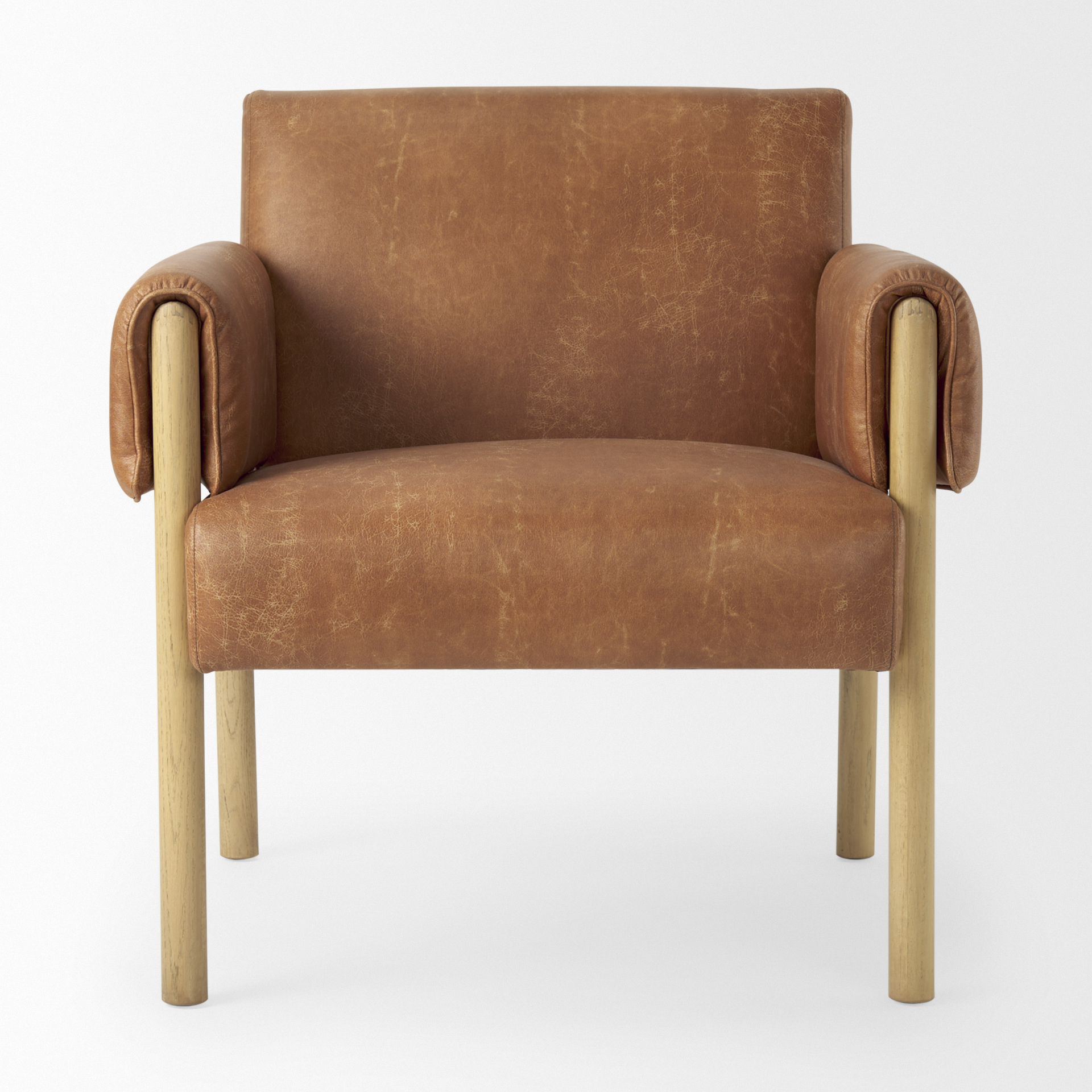 ashton brown faux leather w/ light wood accent chair