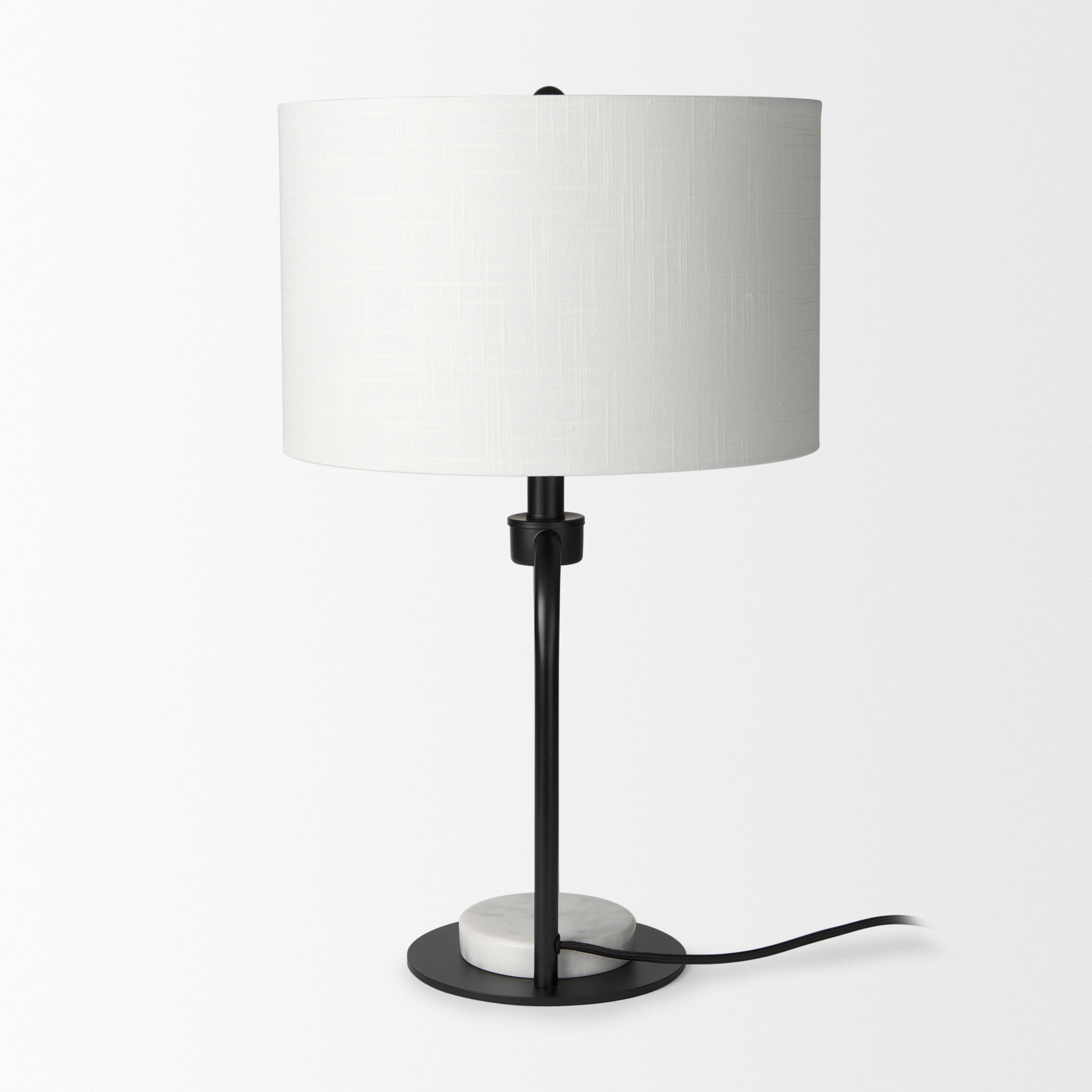 sarah 15.0l x 10.0w x 22.2h arched black metal w/marble cube and white shade table lamp