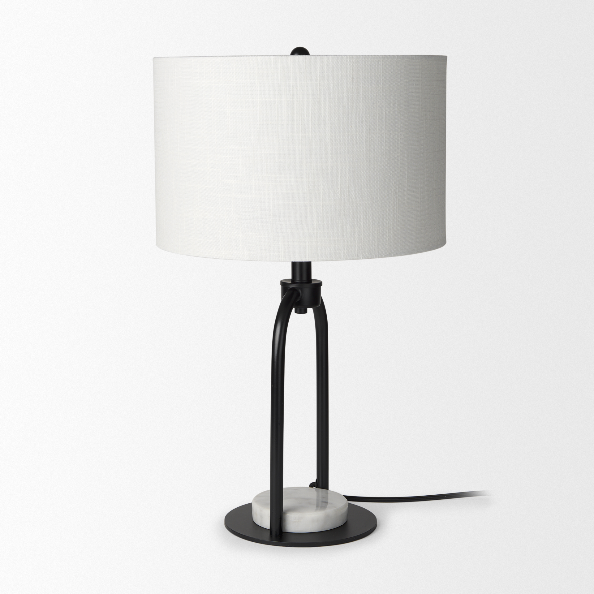 sarah 15.0l x 10.0w x 22.2h arched black metal w/marble cube and white shade table lamp