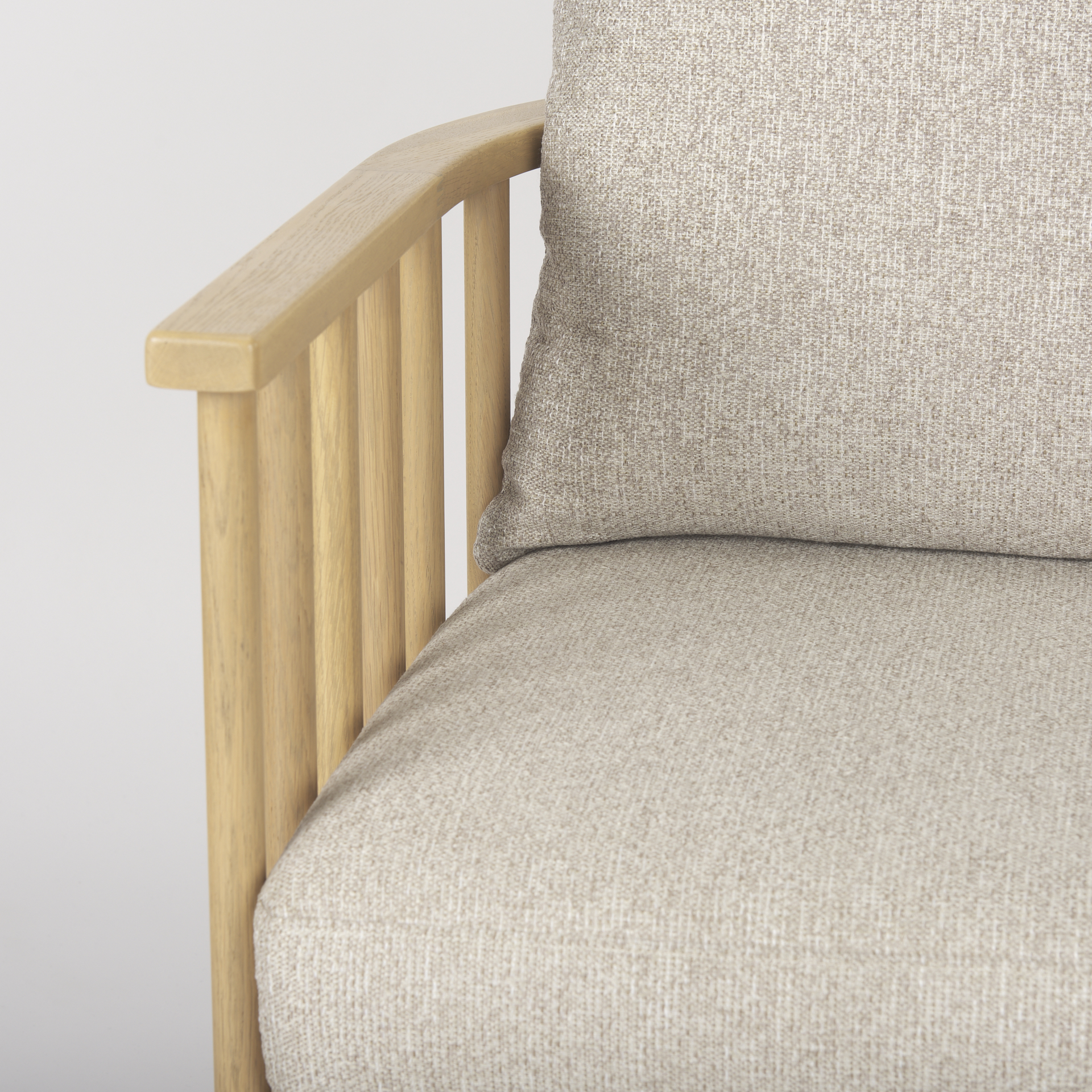 kopari beige fabric w/light brown wood accent chair