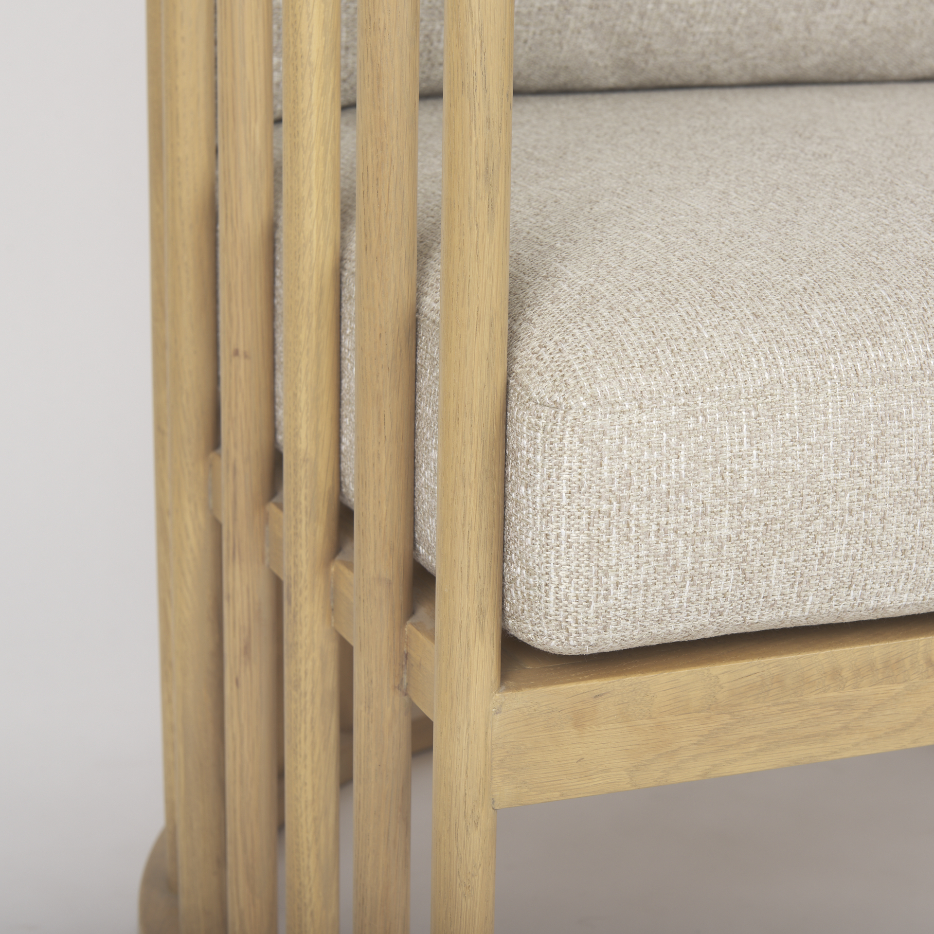 kopari beige fabric w/light brown wood accent chair