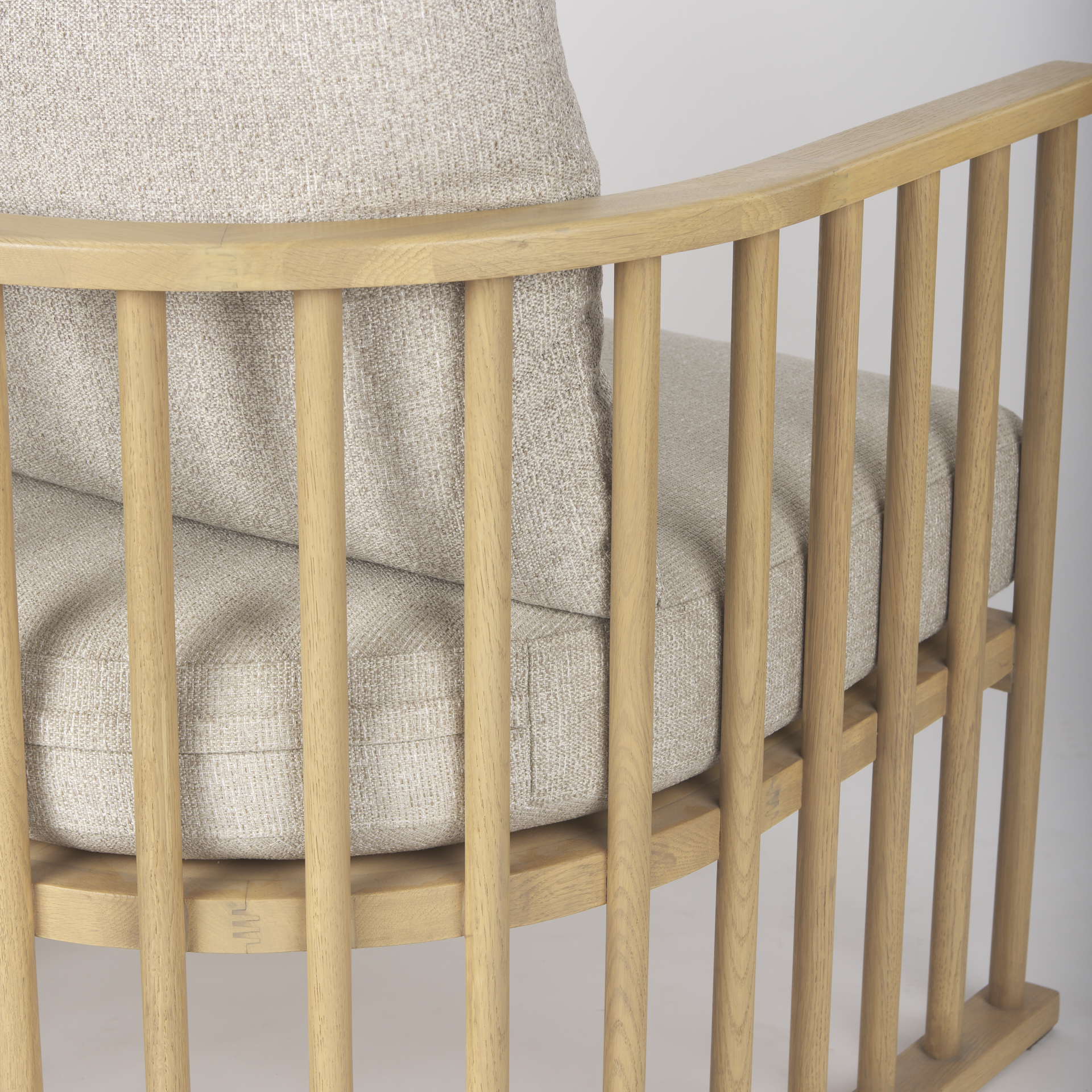 kopari beige fabric w/light brown wood accent chair