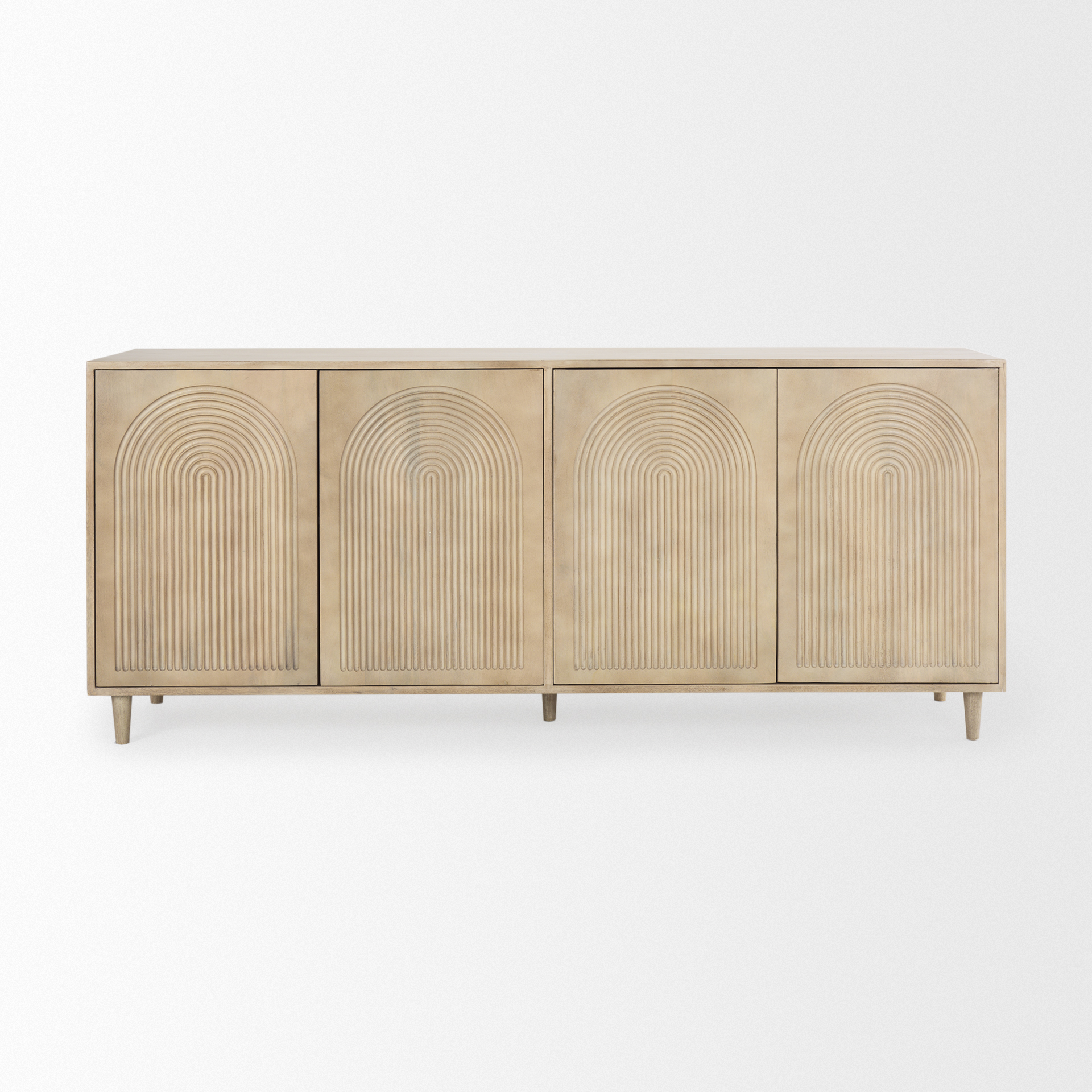 tucker light brown wood w/ carved arch pattern 4 door sideboard