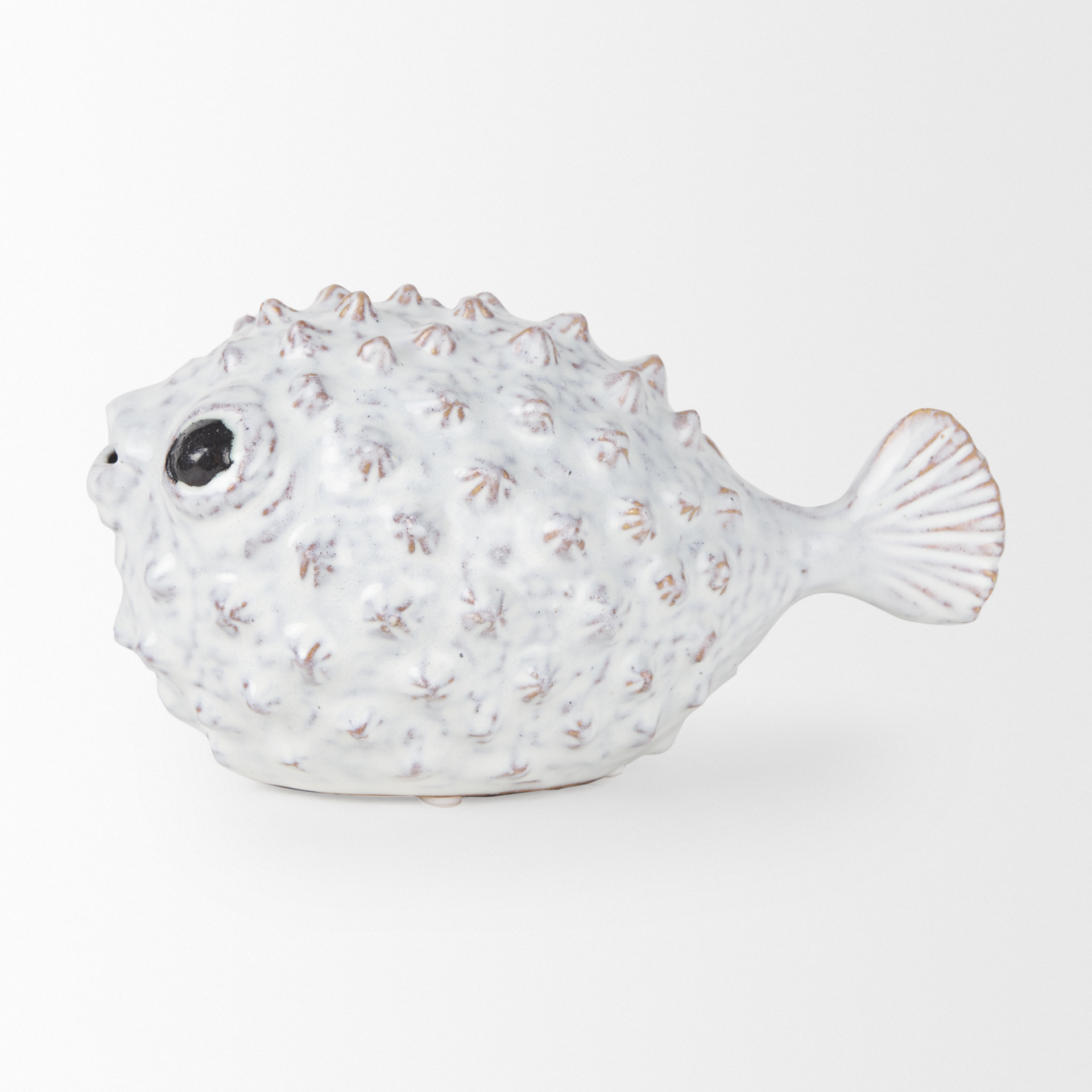 spike ii (large) 10l x 6w off-white ceramic puffer fish