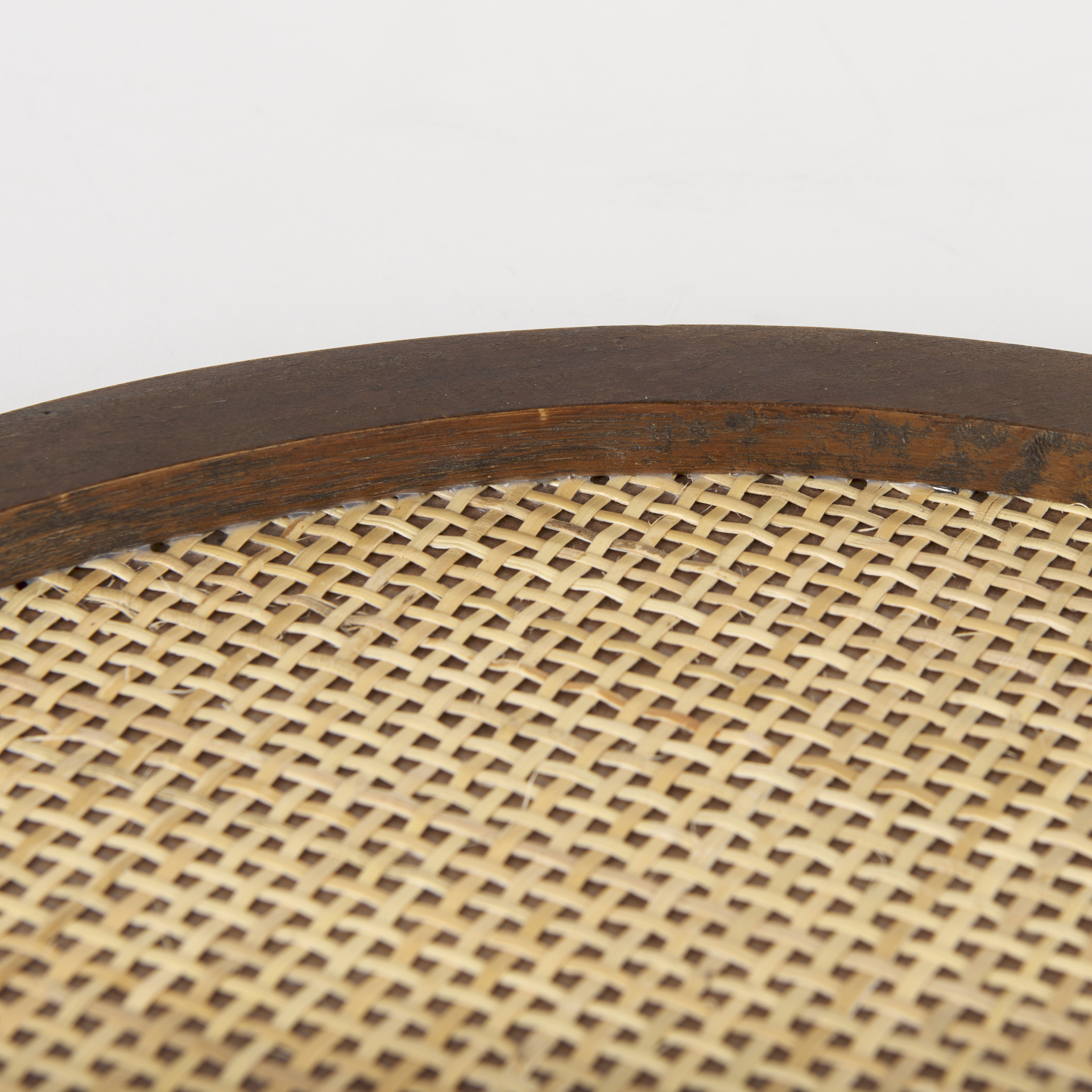 Silas Cane and Medium Brown Wood Round Tray