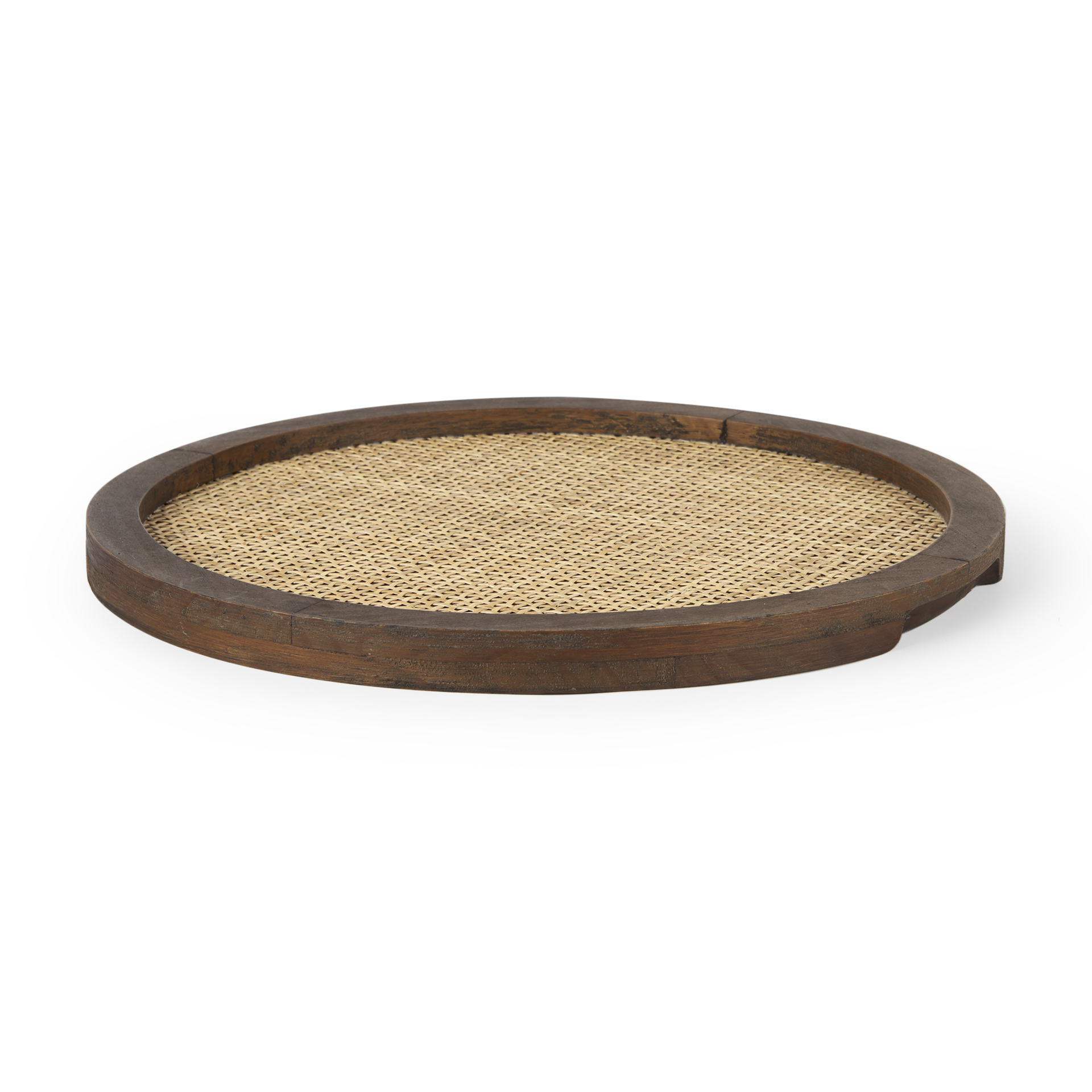 Silas Cane and Medium Brown Wood Rectangular Tray