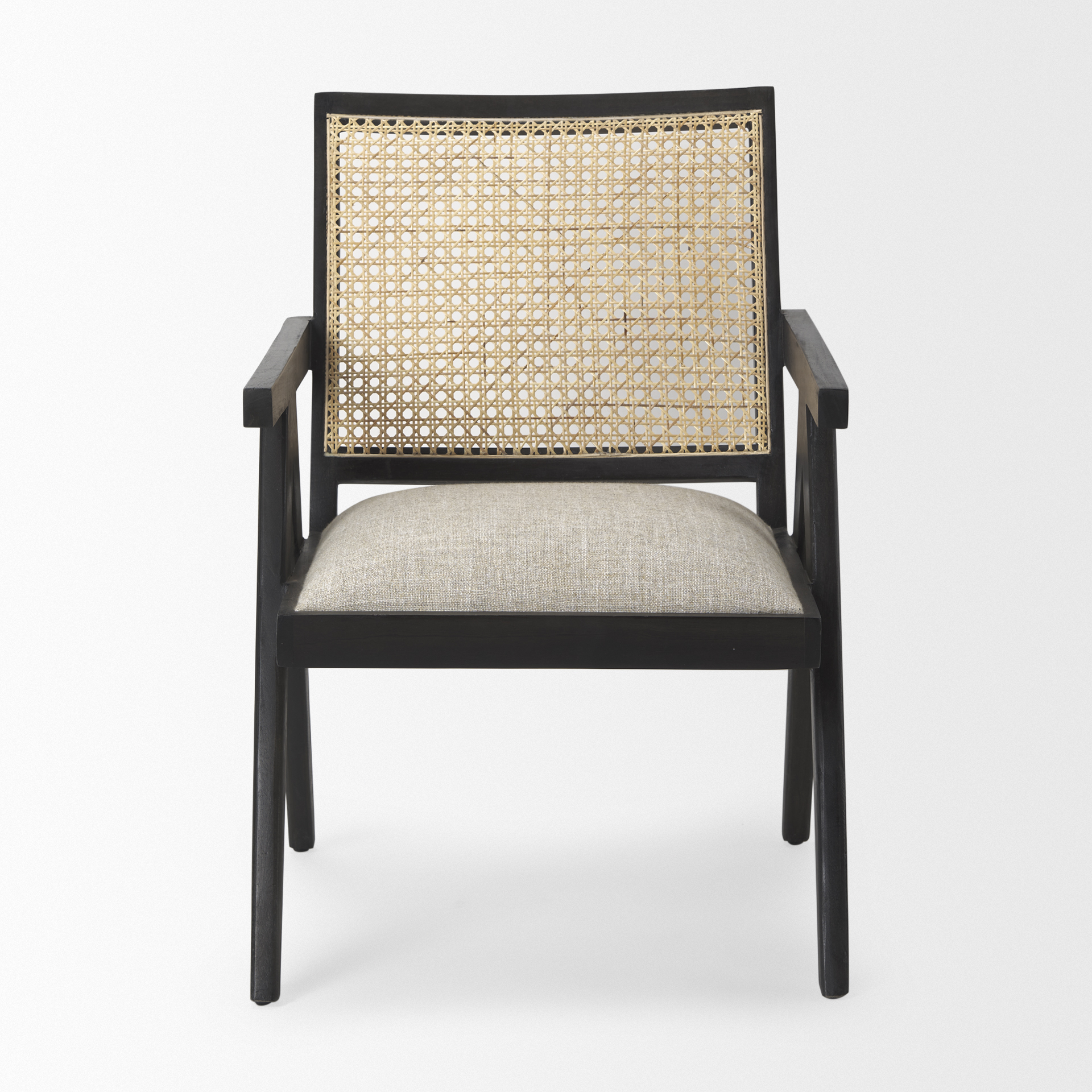 donna black wood cane-back w/ beige upholstered seat accent chair