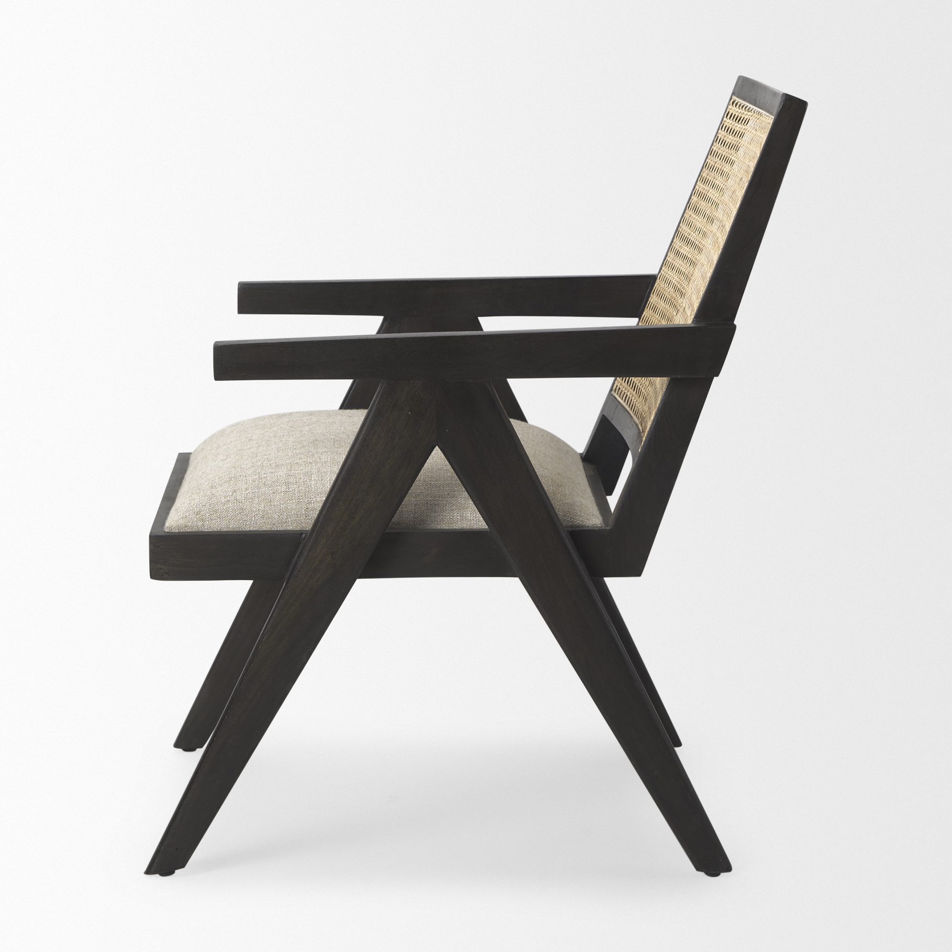 donna black wood cane-back w/ beige upholstered seat accent chair