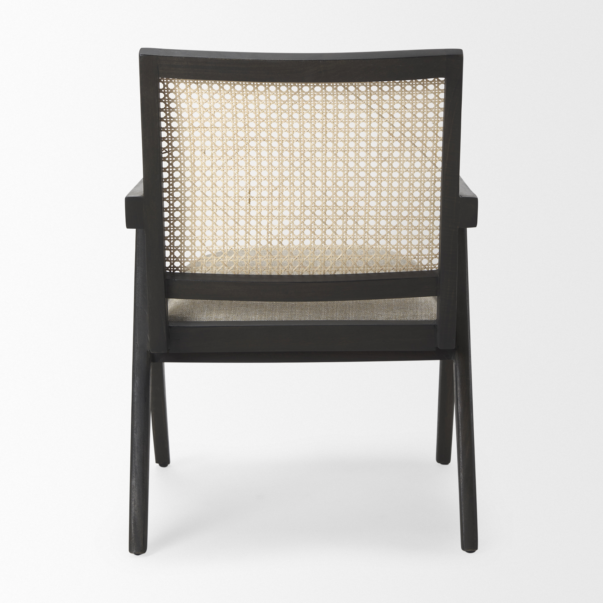 donna black wood cane-back w/ beige upholstered seat accent chair